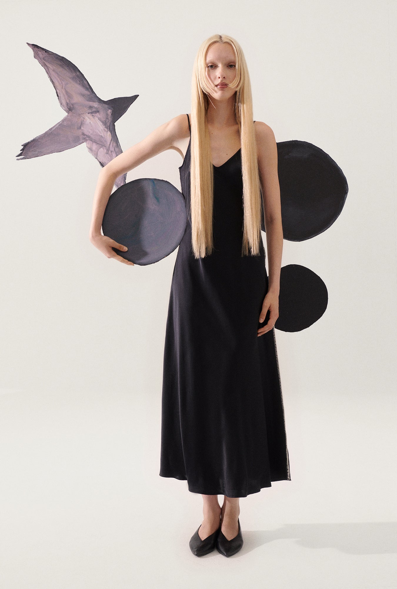 Robe sans manches 90s, point de feston, noire