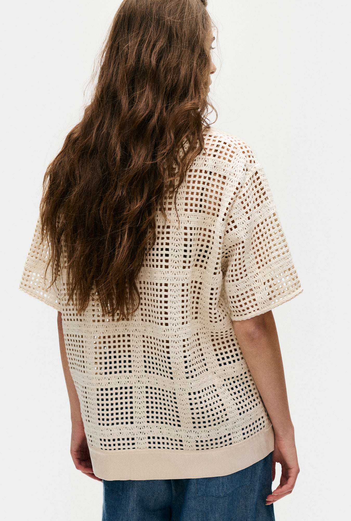 Chemise Grand-Père en Coton Quadrillé Naturel