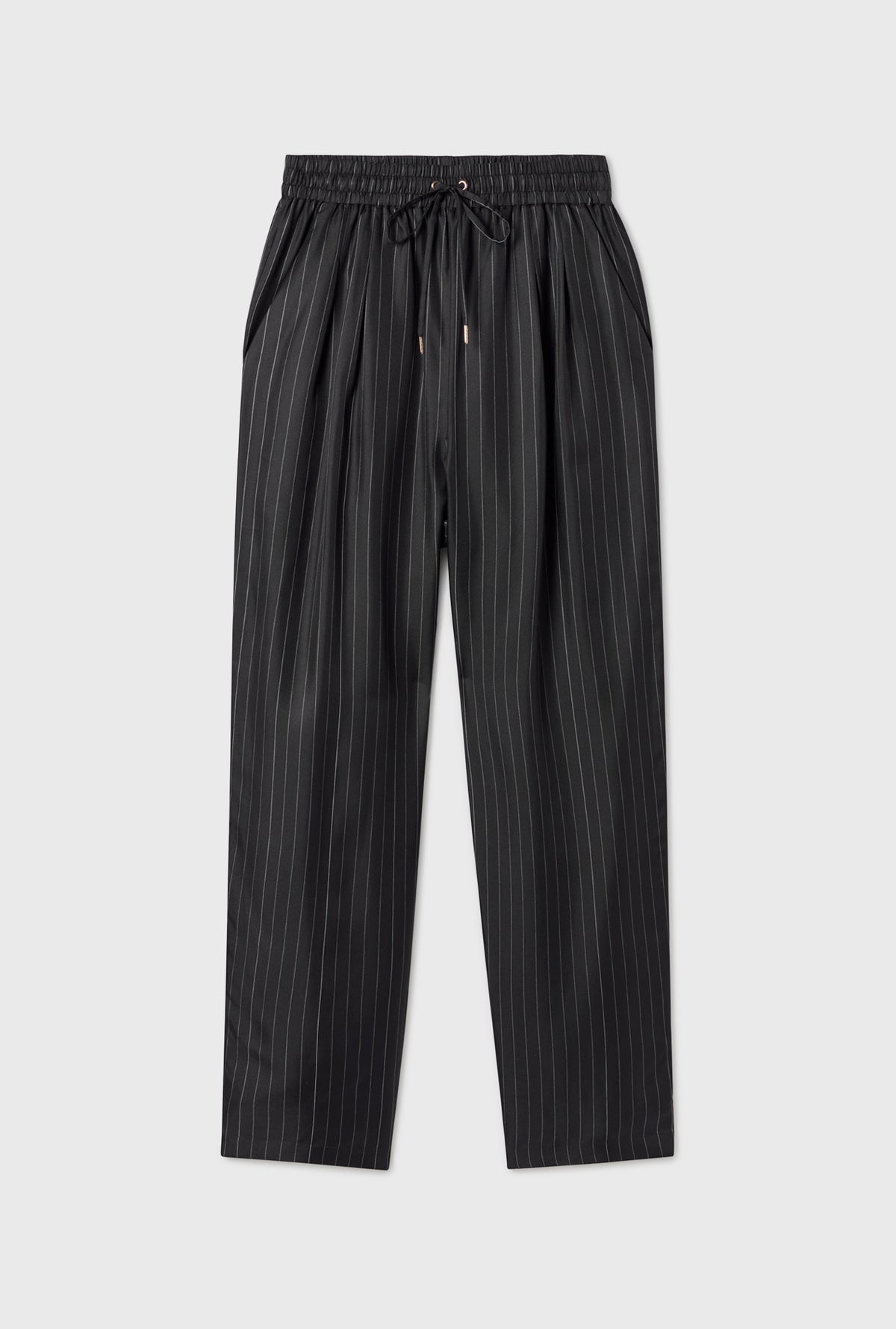 Pantalon ample en sergé, rayures fines noir et blanc