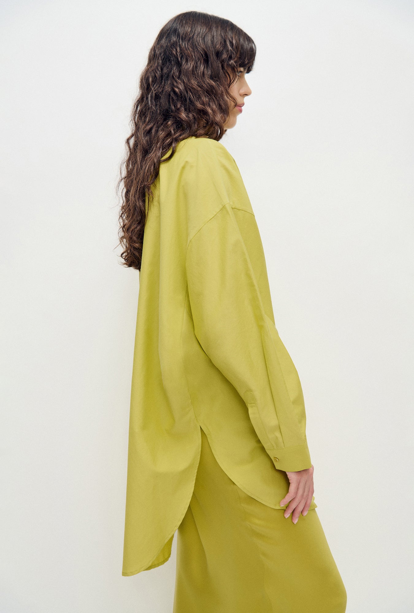 Chemise ronde en coton et soie Citron vert