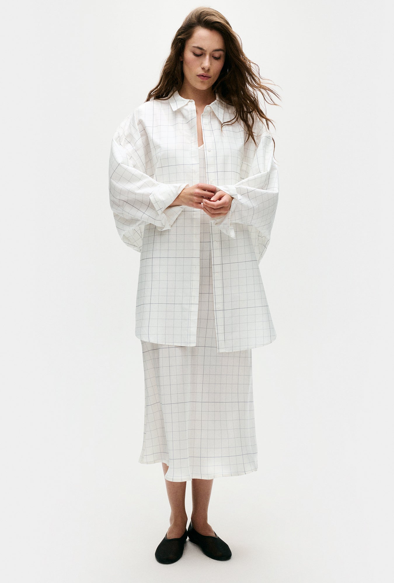 Cotton Silk Round Shirt Grid