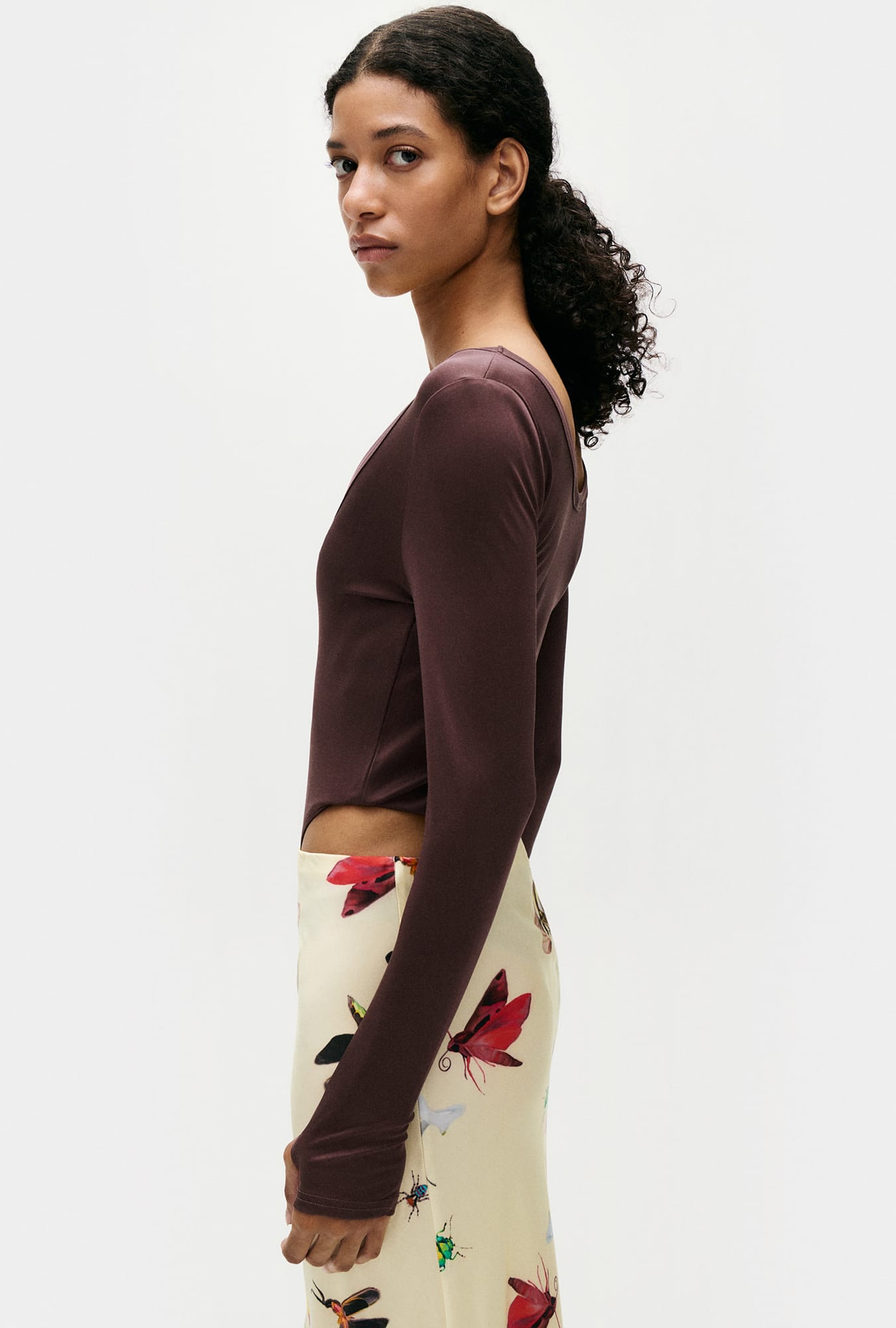 Jersey Modal Long Sleeve Cutaway Bodysuit Cacao