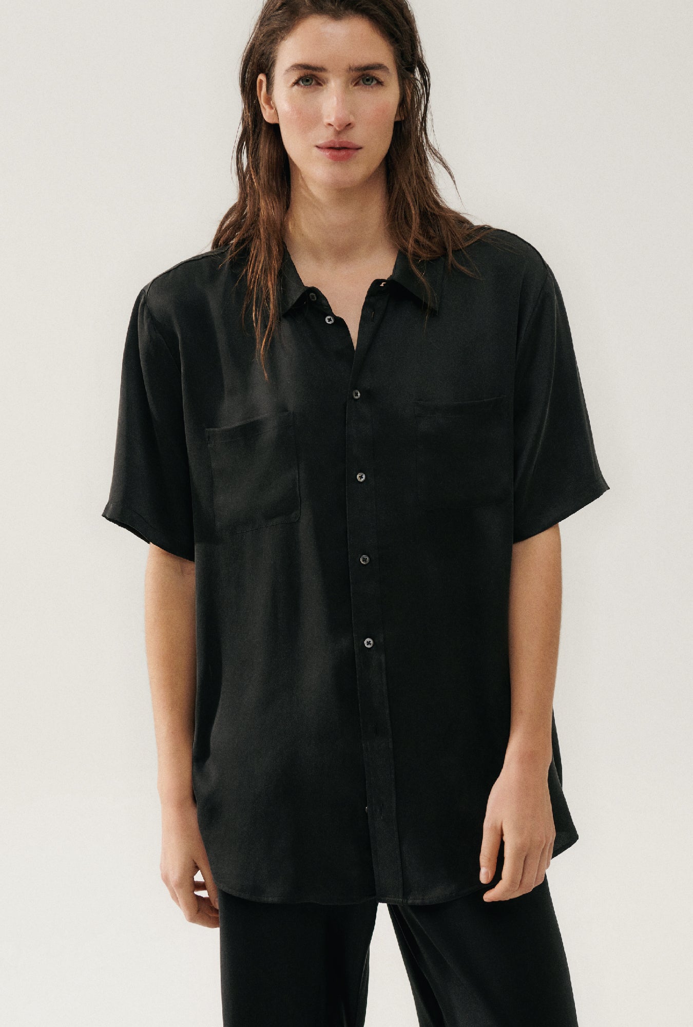 Short Sleeve Boyfriend Shirt Black