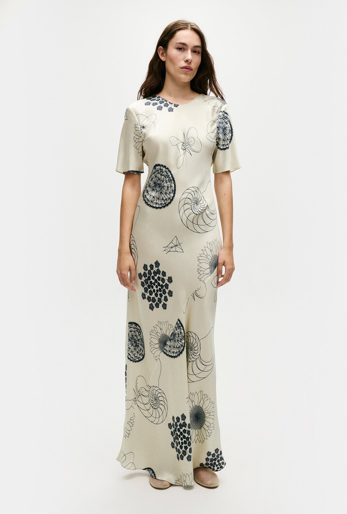 Robe Bias Manches Courtes Fibonacci Blanc Cassé