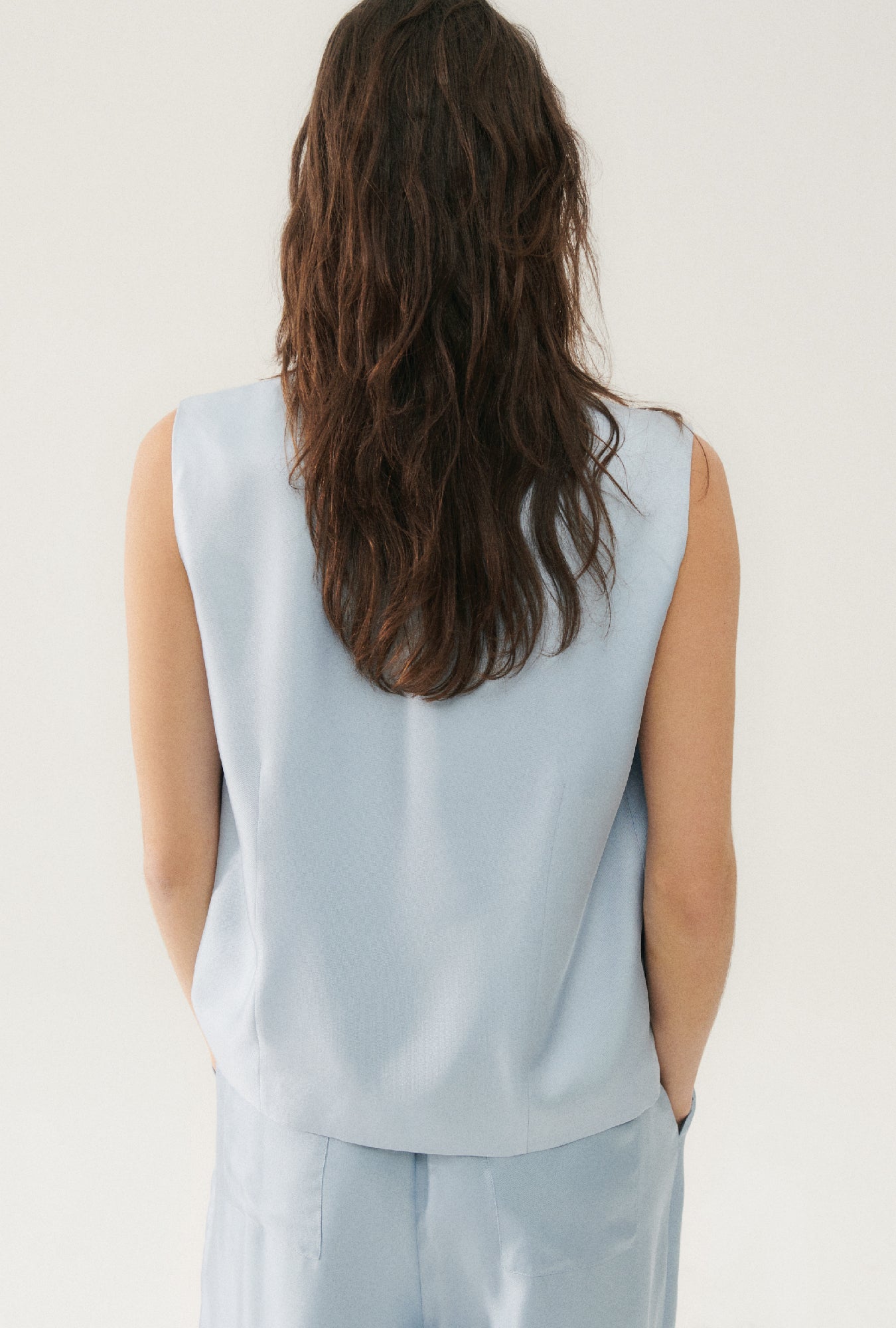 Gilet ample en twill ciel