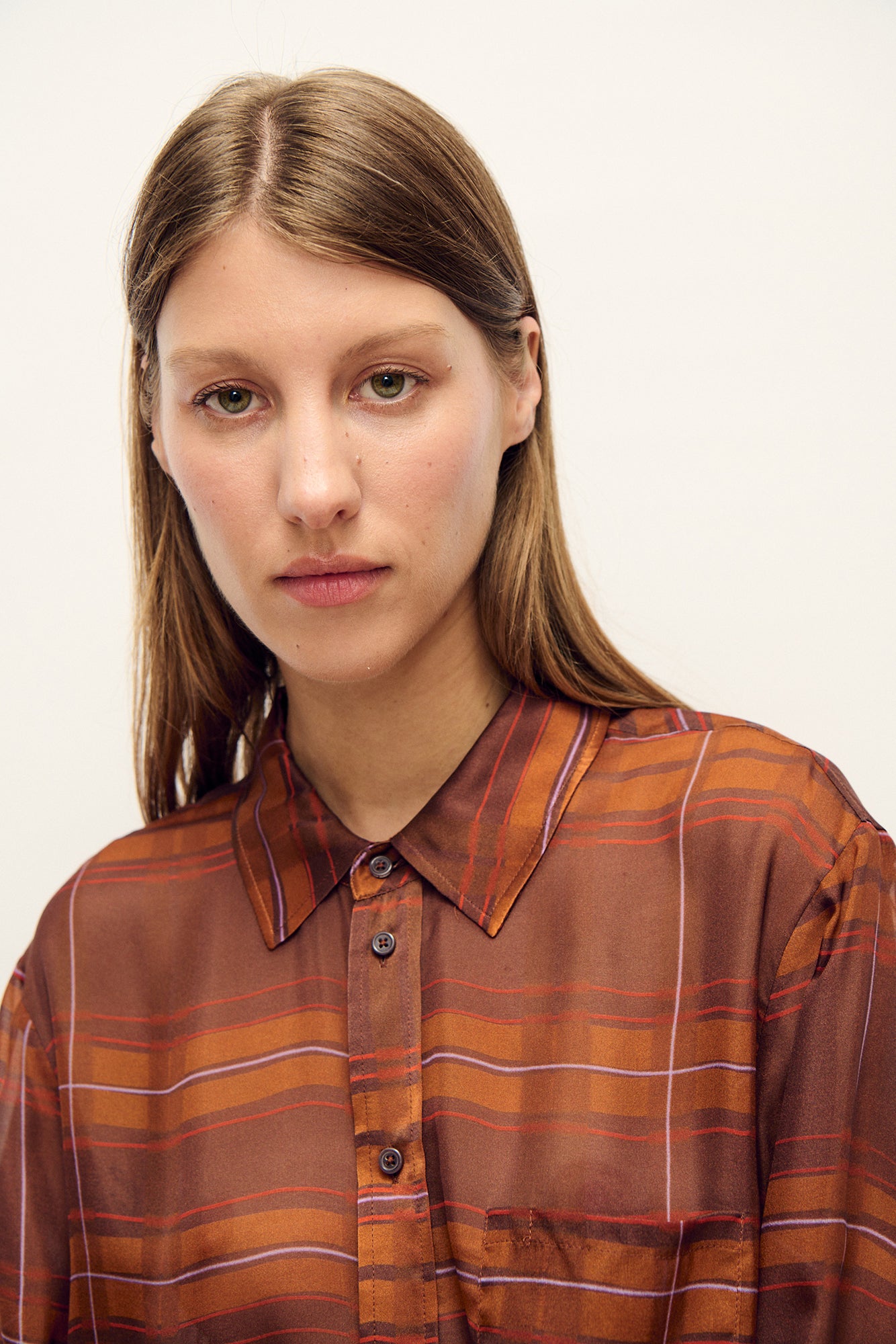 Chemise boyfriend en mousseline de soie à carreaux Root