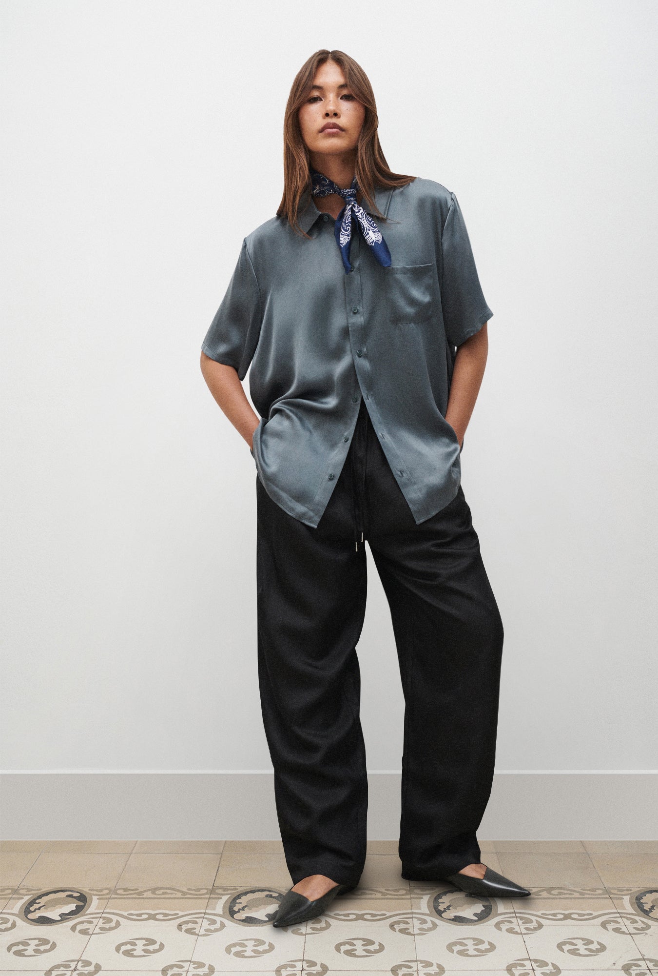 Chemise Boyfriend à Manches Courtes Ardoise