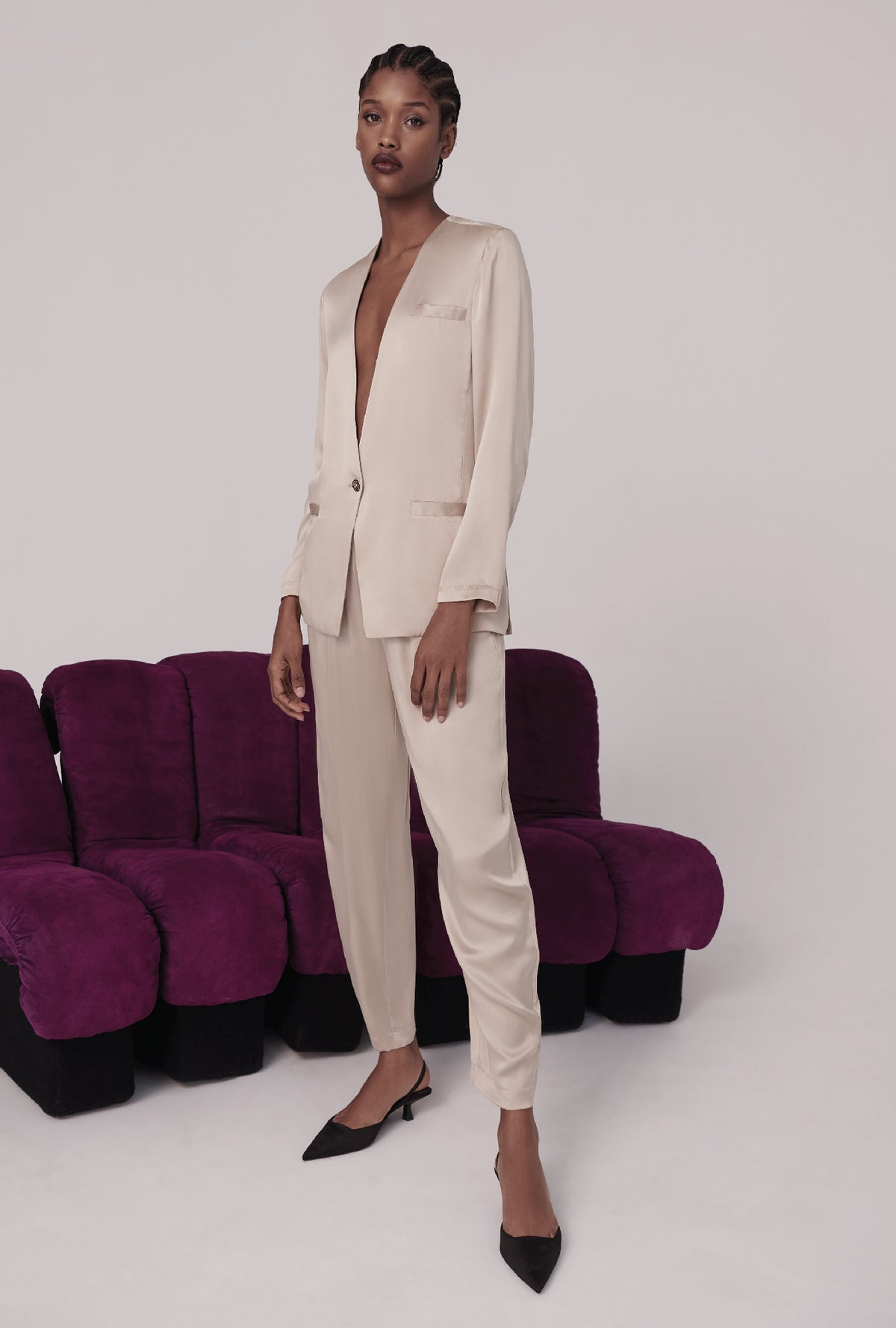 Blazer sans col Noisette