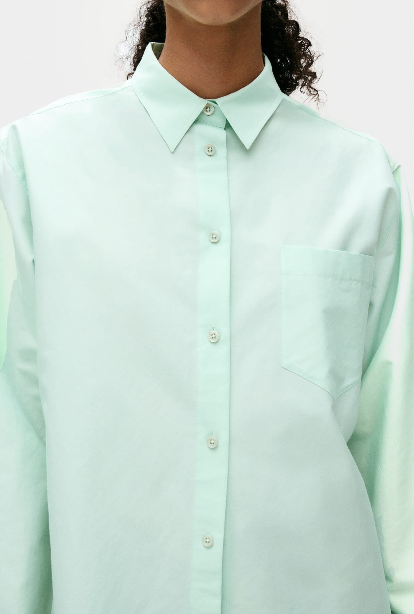 Cotton Silk Pleated Yoke Shirt Dew
