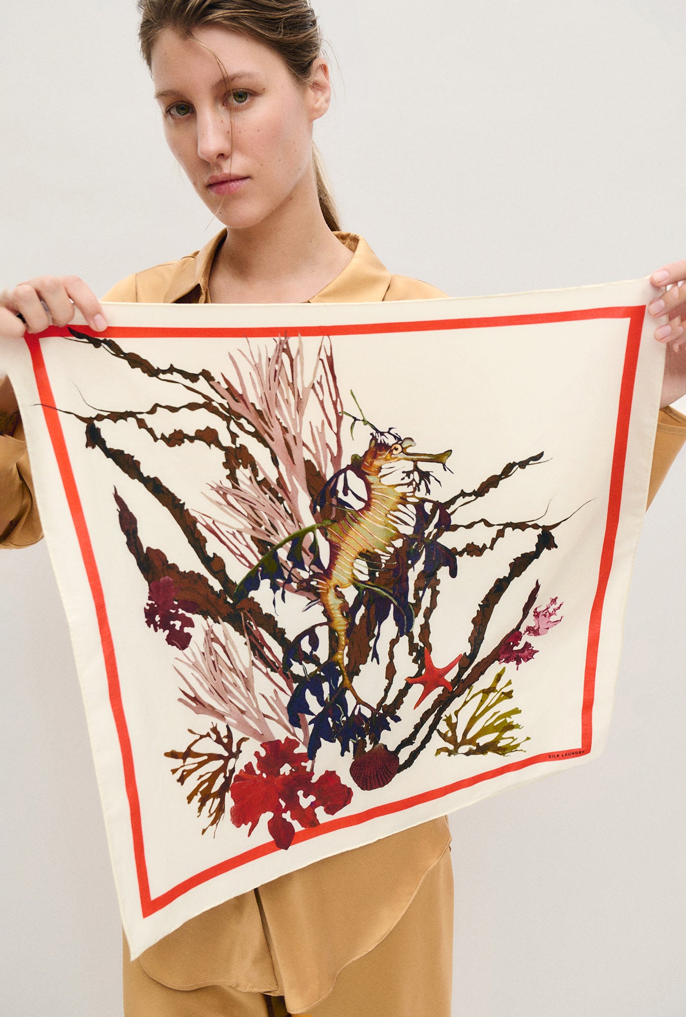 Cotton Silk Scarf Seahorse