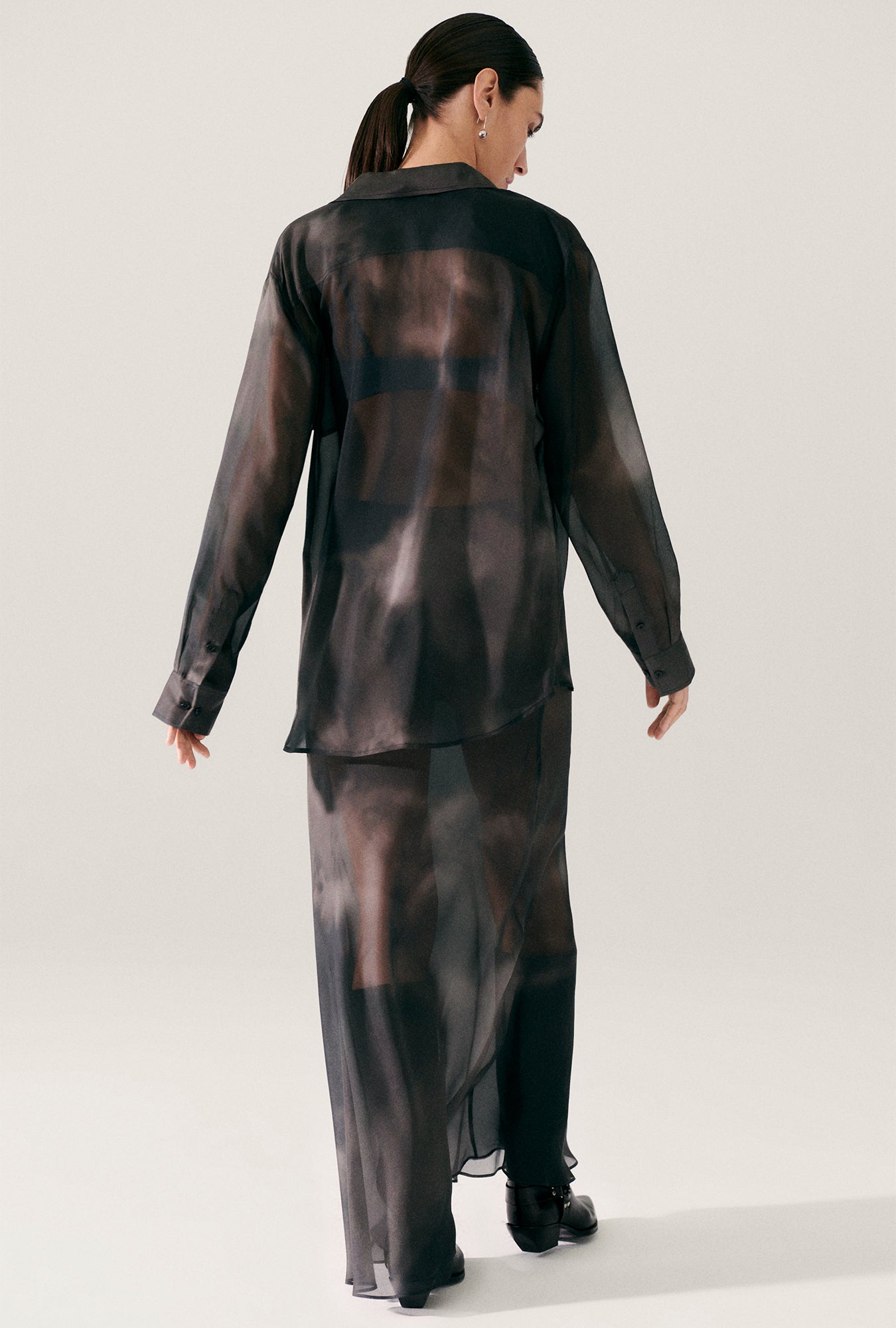 Chiffon Long Bias Cut Skirt Smoke