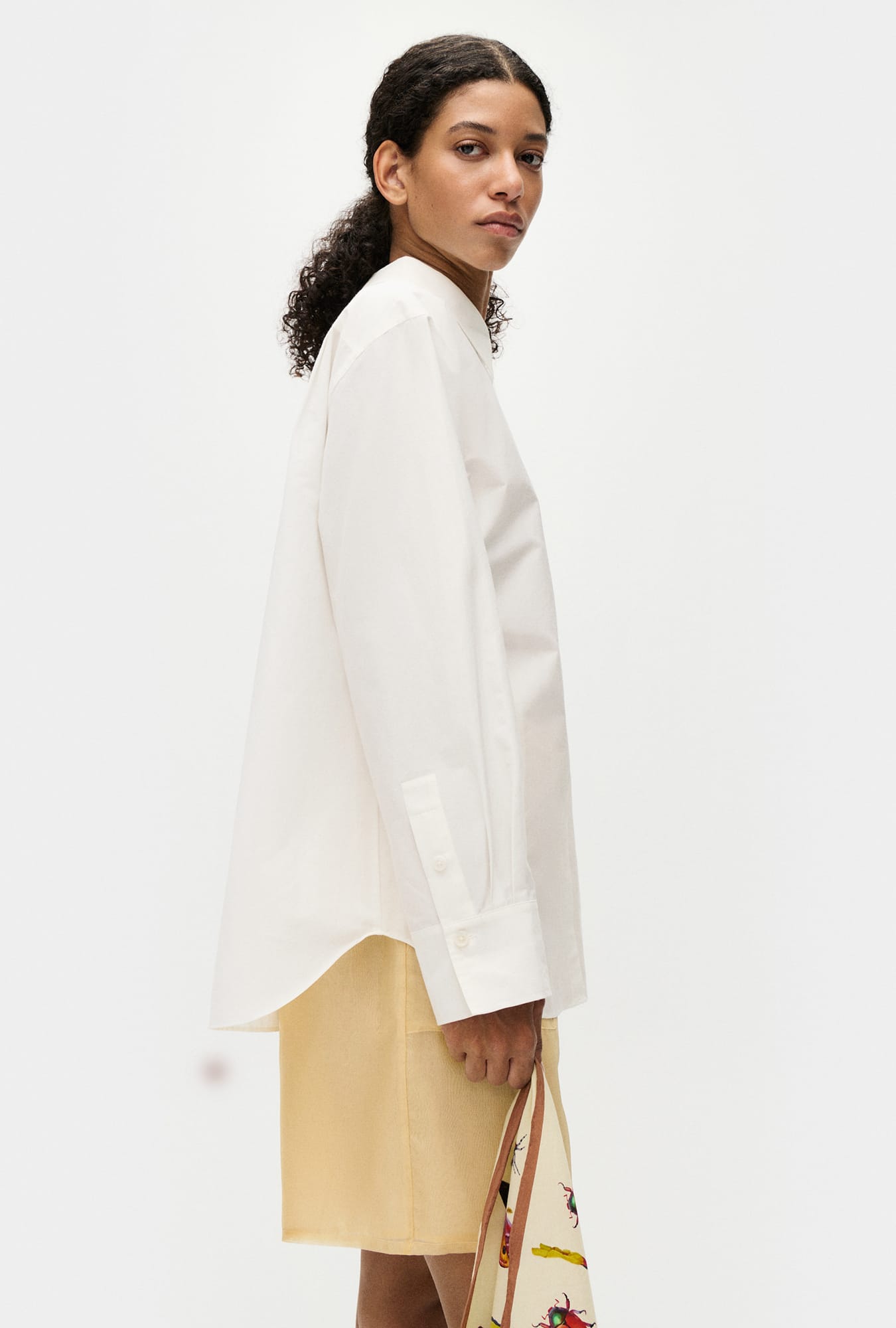Cotton Silk Pleated Yoke Shirt White