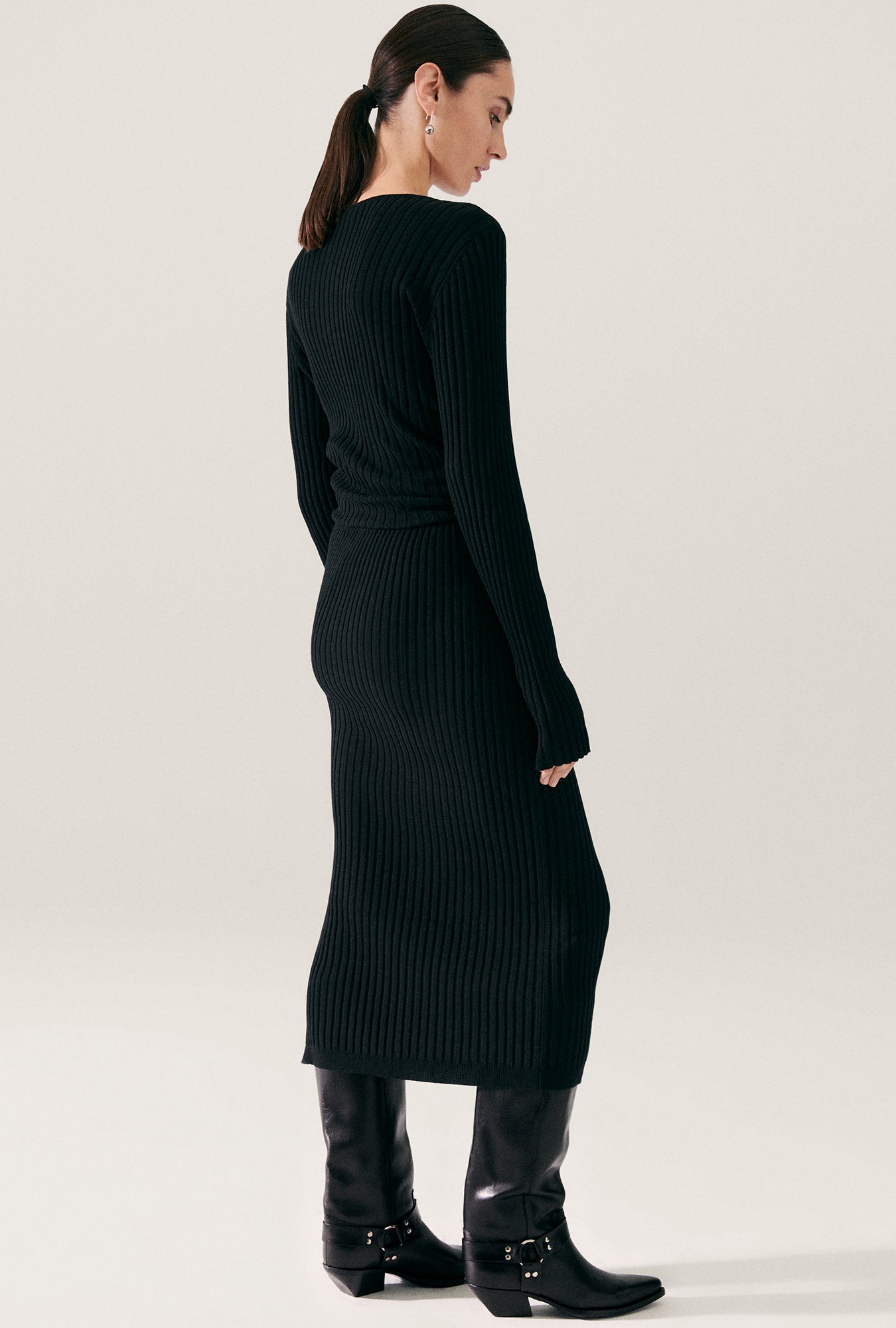 Ribbed Straight Skirt Black