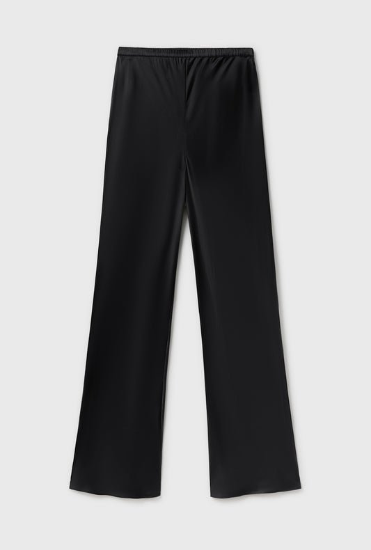 Silk Laundry Bias Cut Pants in black, cut on the bias from 19 momme pure silk, shown on model