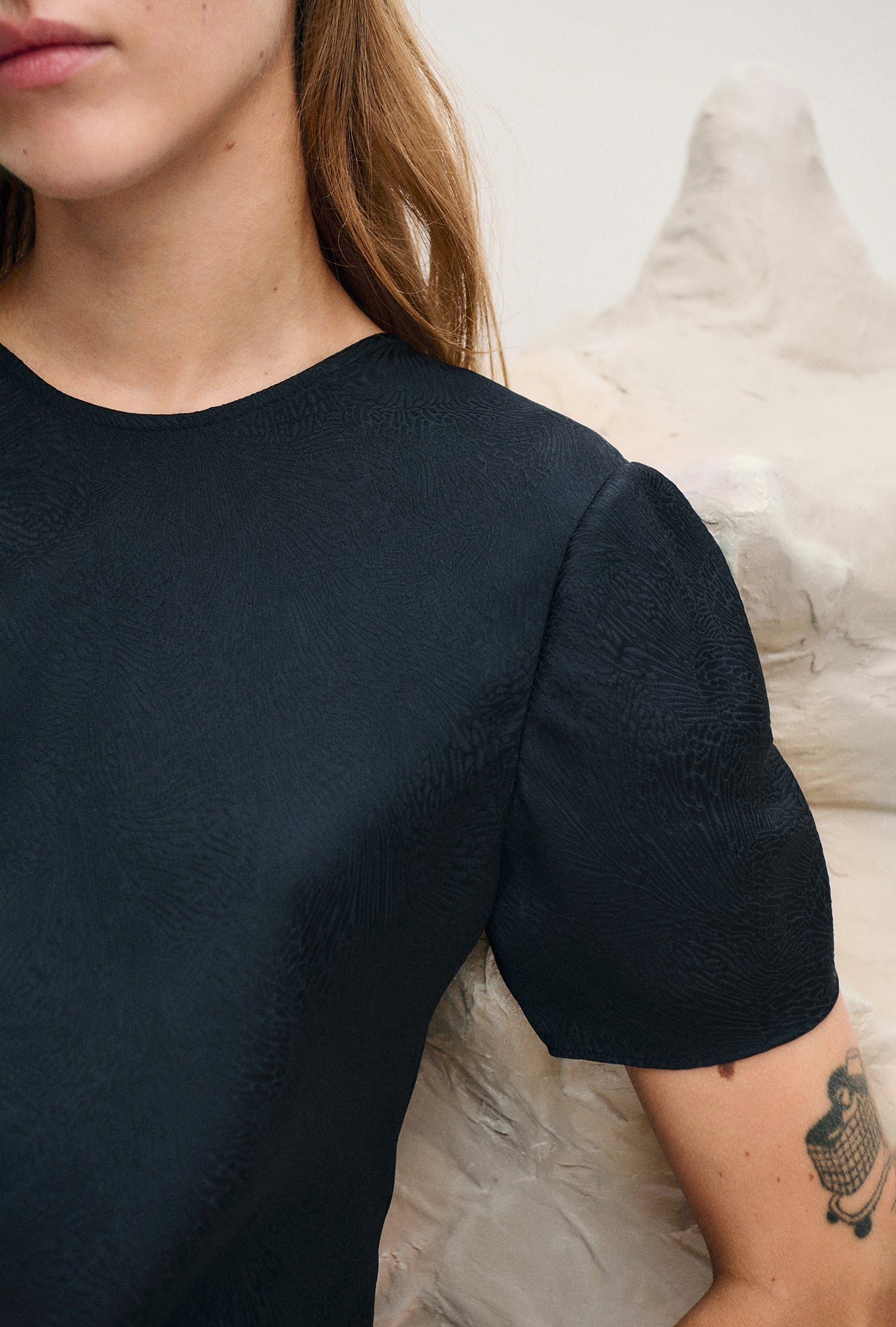 Robe biais à manches courtes jacquard corail