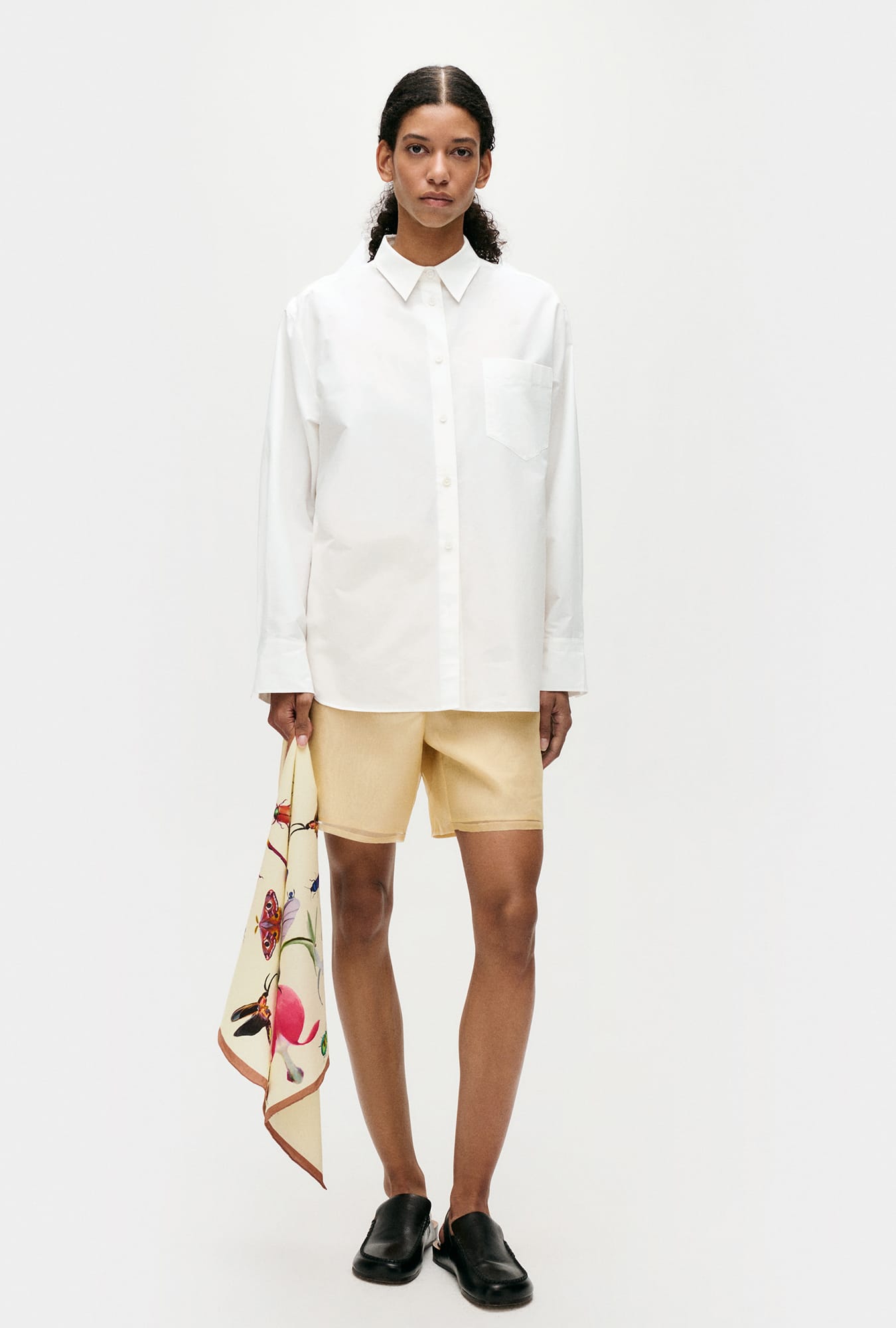 Cotton Silk Pleated Yoke Shirt White