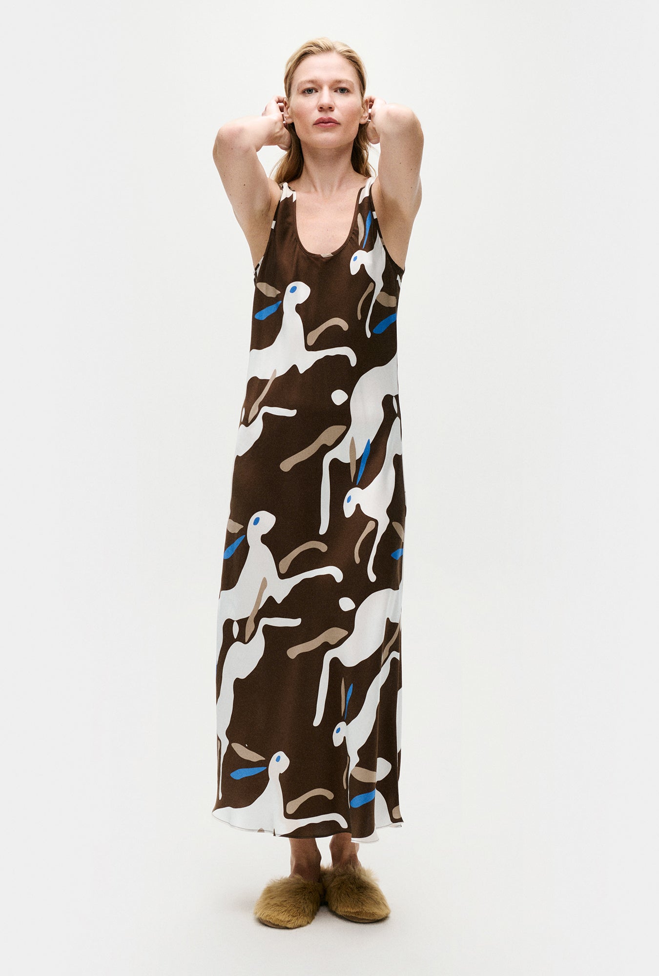 Robe col rond en jersey de coton bio à l'imprimé Lapin Dark Earth