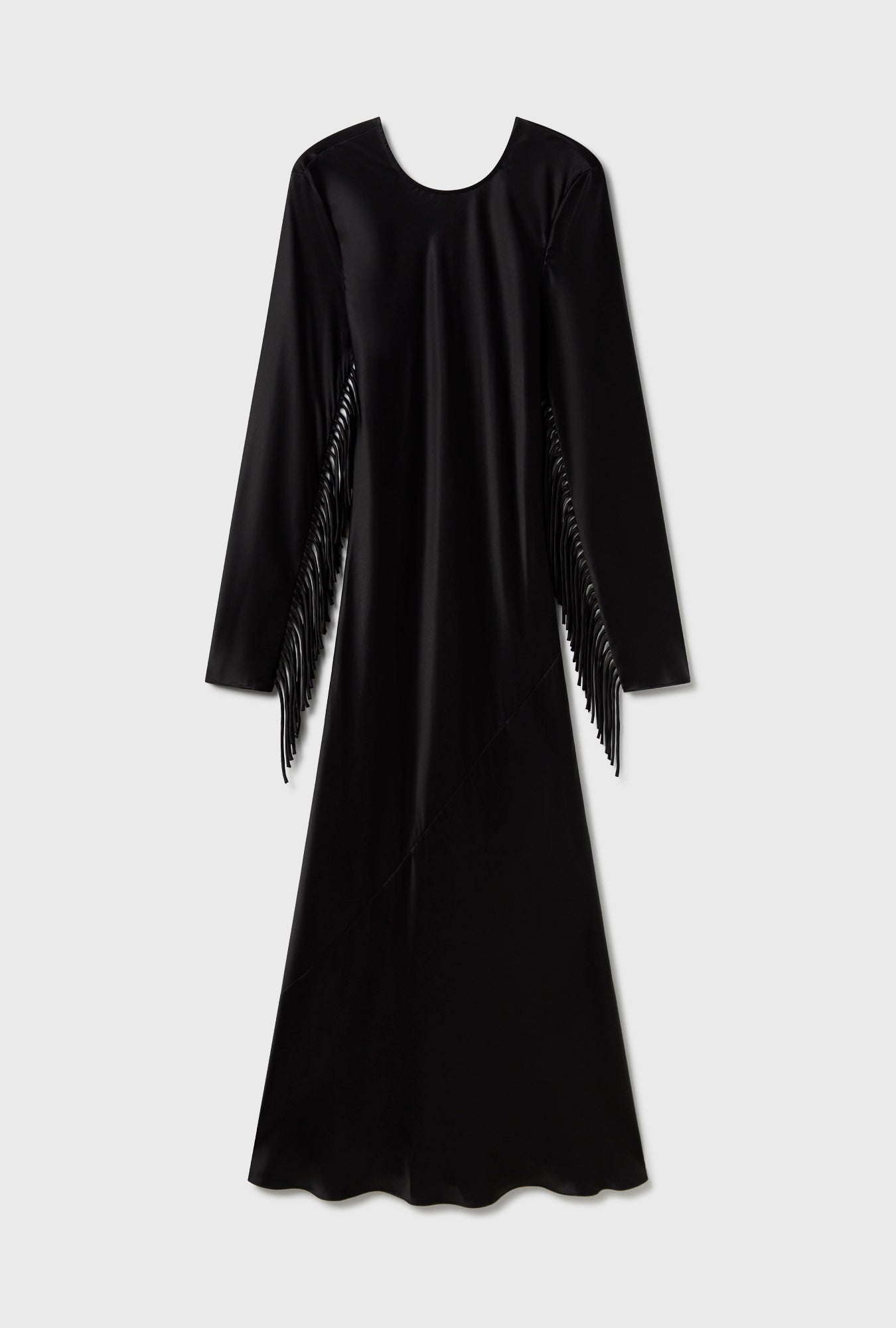Robe à franges et manches longues en biais noire