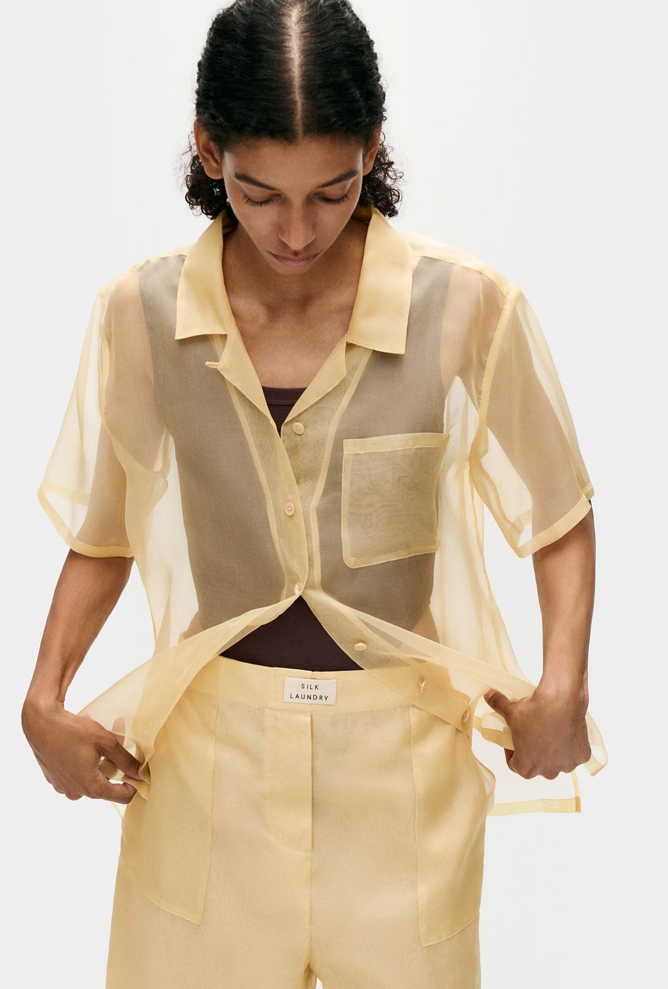 Chemise de camp en organza beige