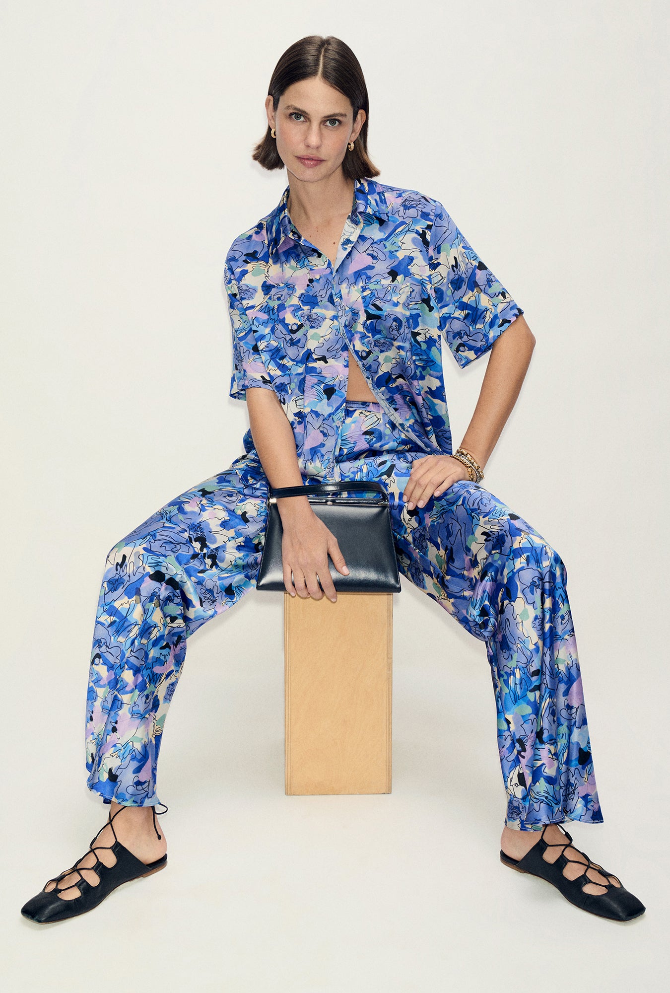 Chemise boyfriend à manches courtes Fleur de bleuet