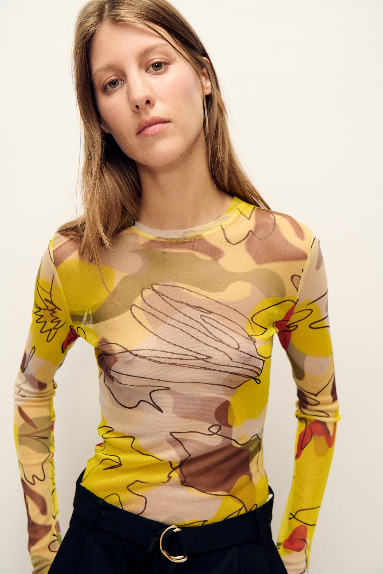Mesh Long Sleeve Top Sunflower Floral