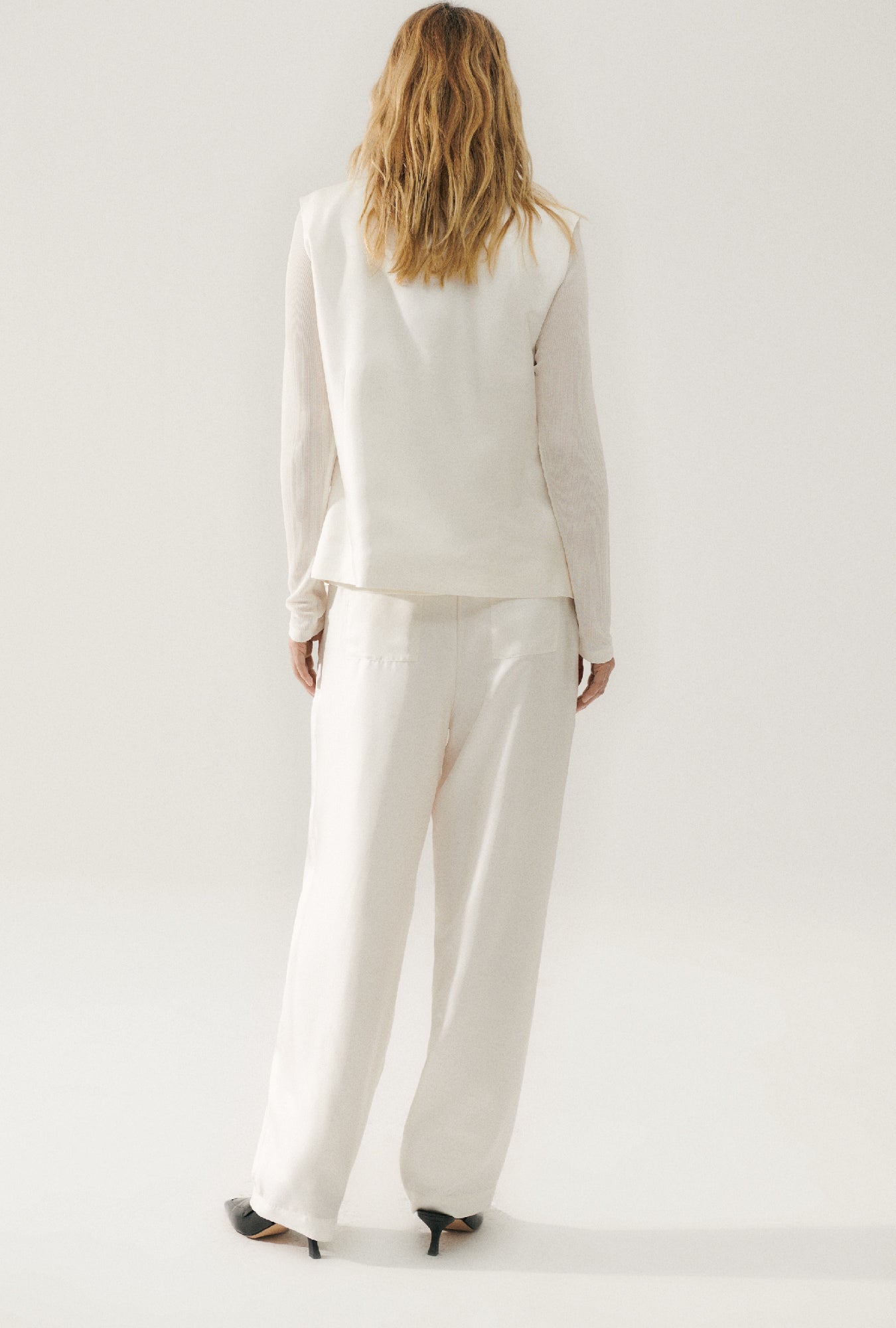 Pantalon ample en sergé blanc