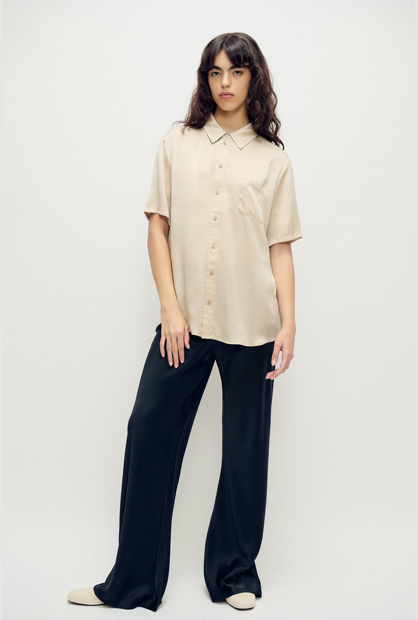 Chemise Boyfriend Manches Courtes Noisette
