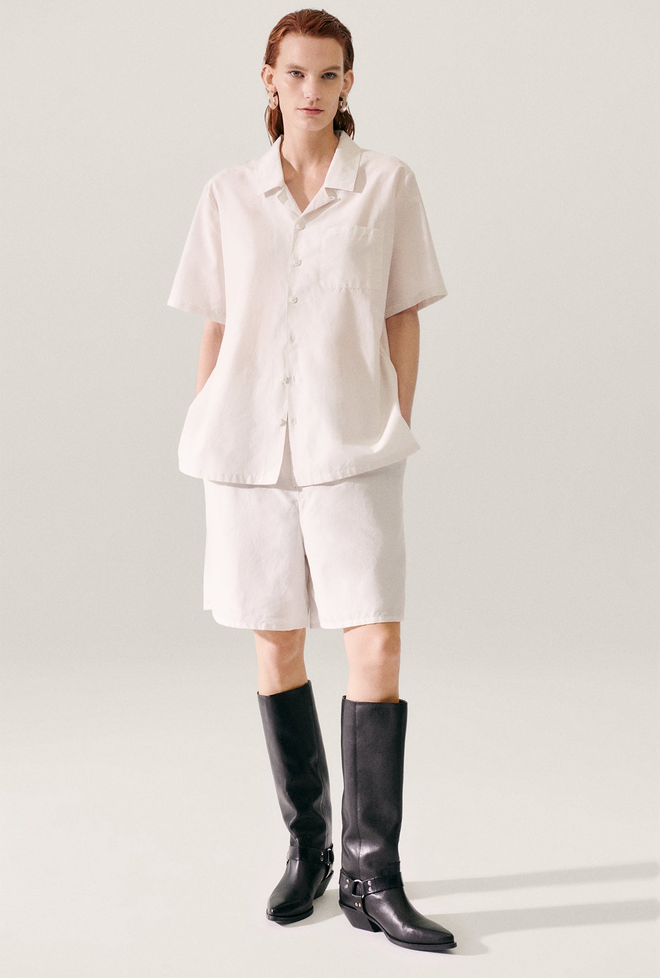 Chemise Camp en Coton et Soie Couleur Poussière