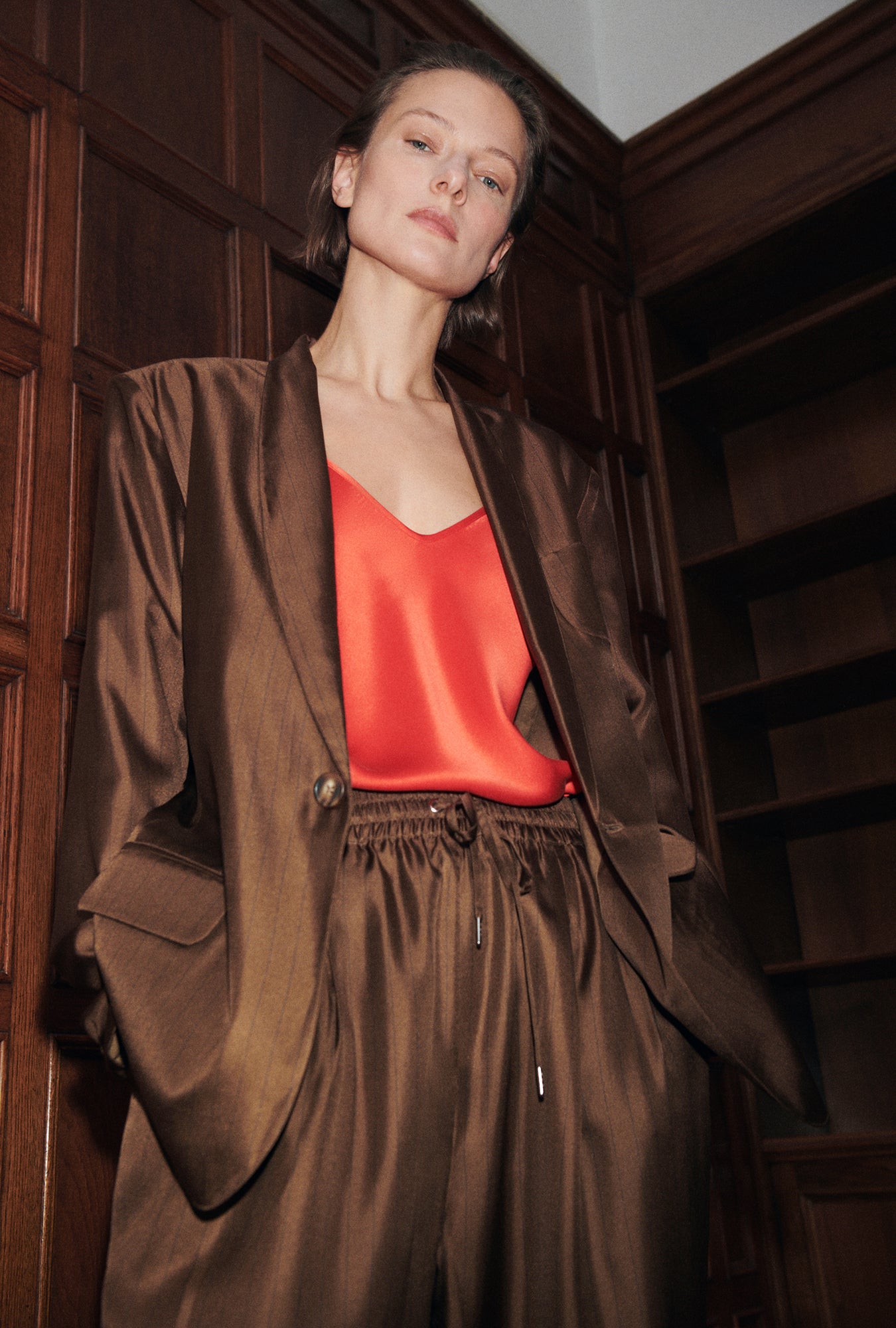 Twill Slouch Pants Dark Earth Pinstripe