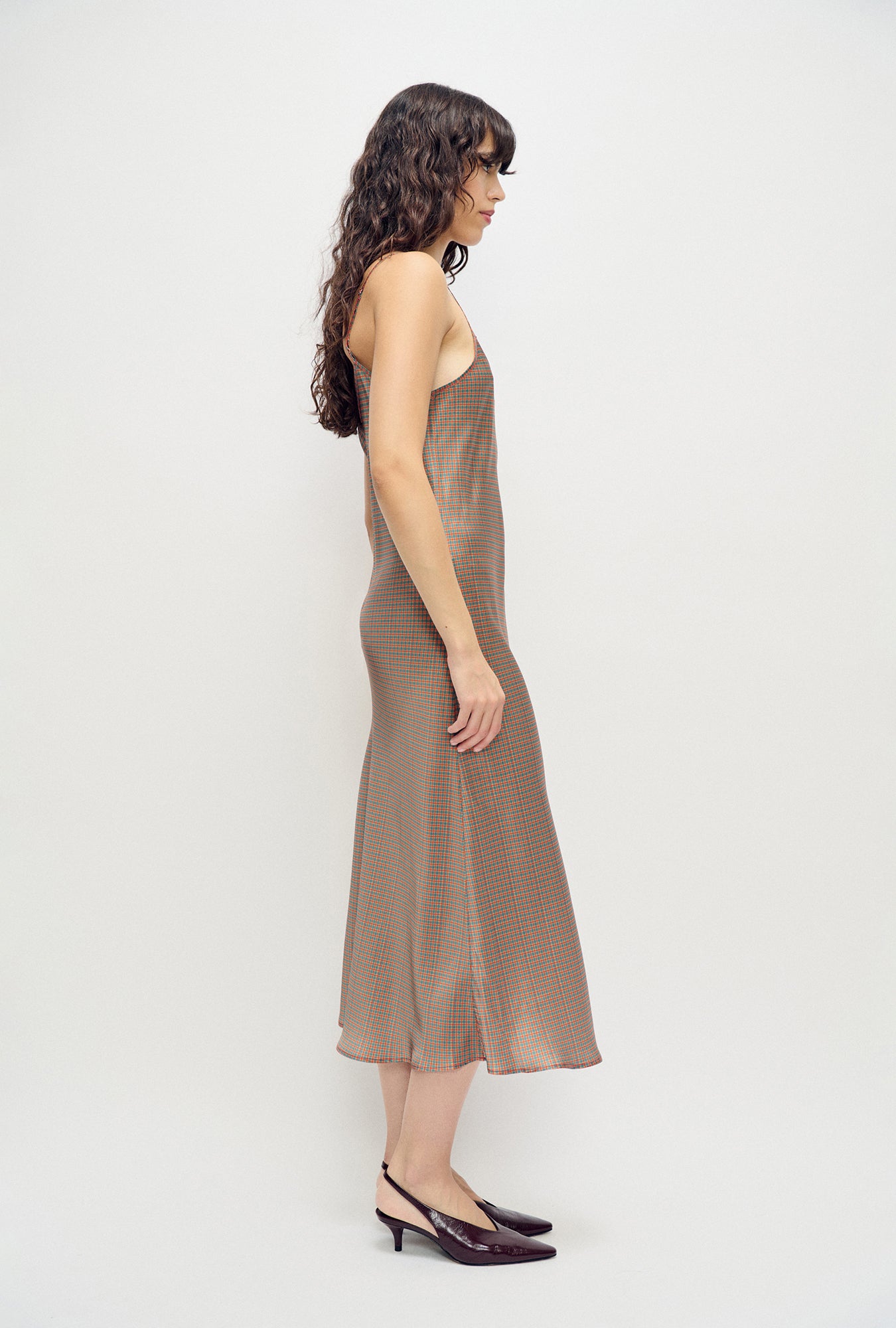 90s Slip Dress Micro Plaid