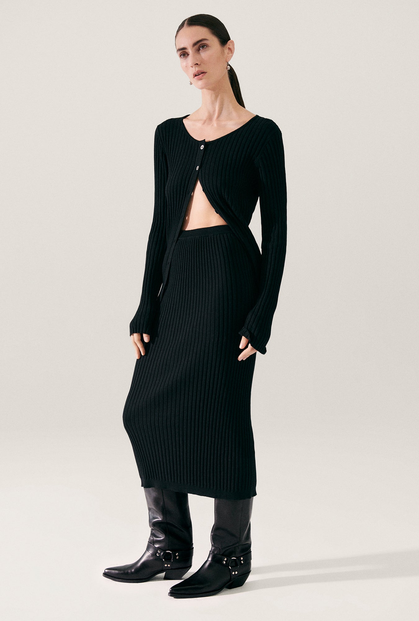 Ribbed Straight Skirt Black