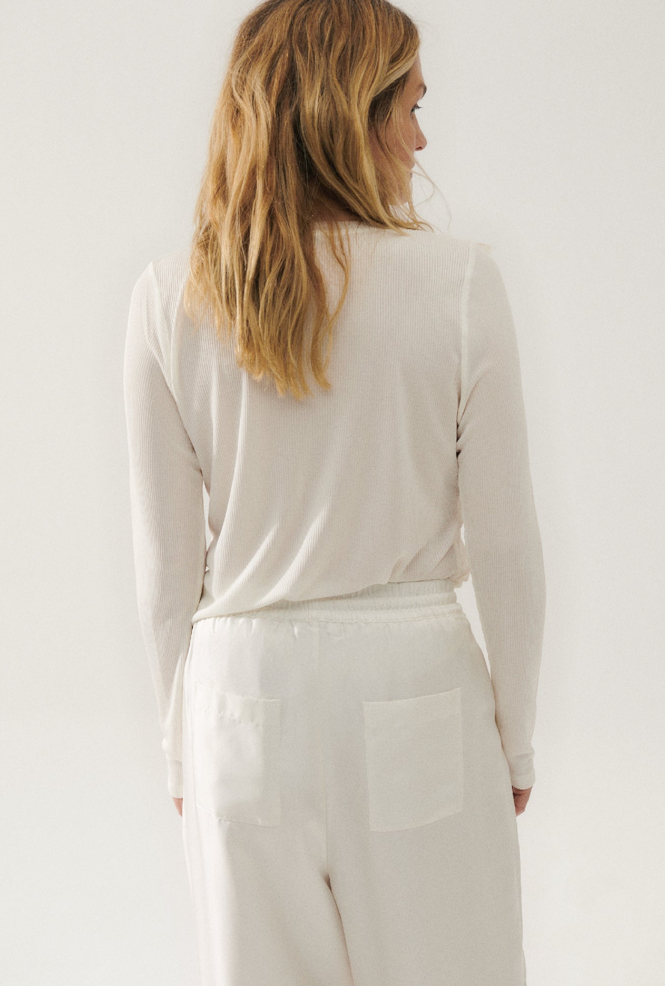 Ribbed Long Sleeve Top White