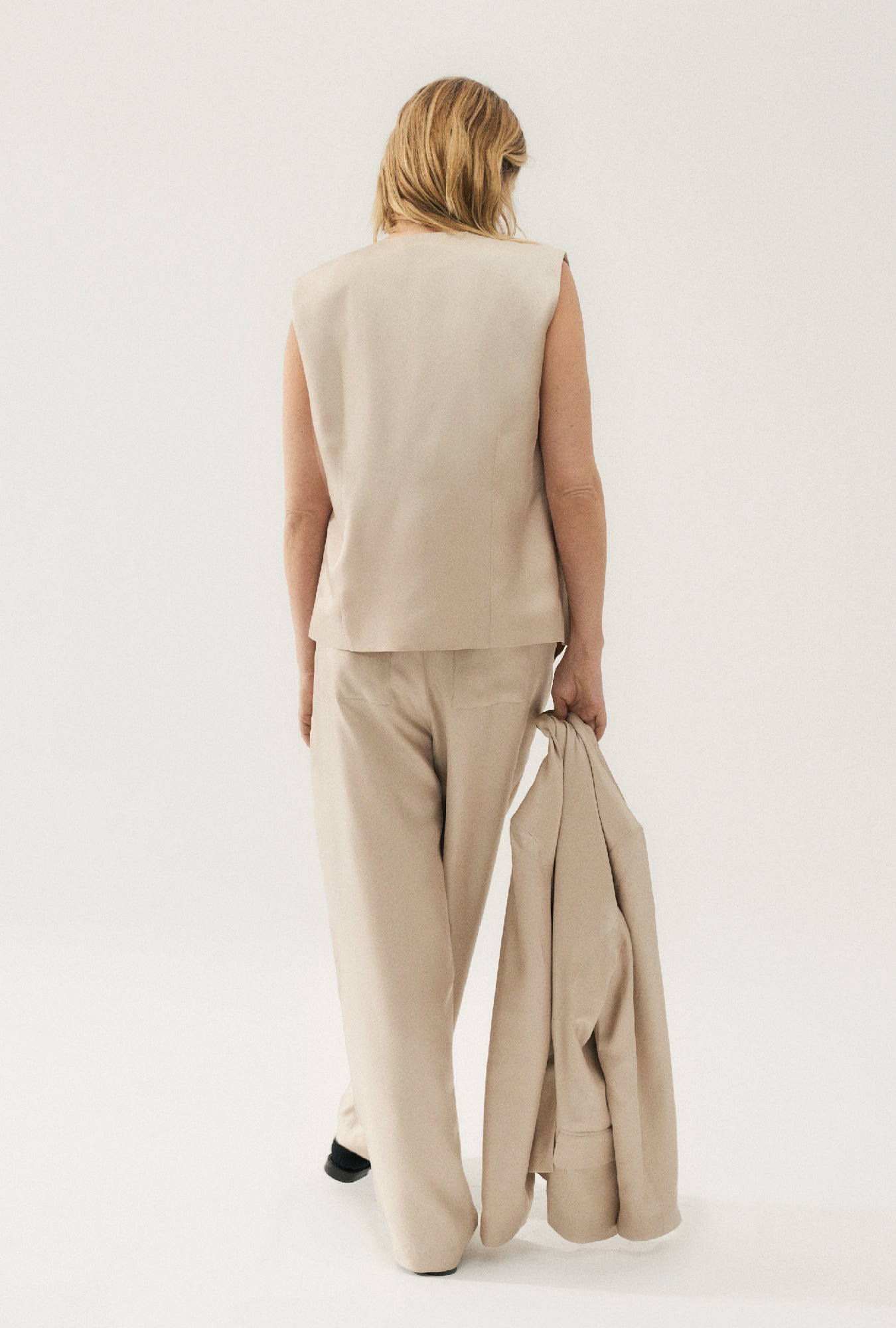 Gilet ample en sergé noisette