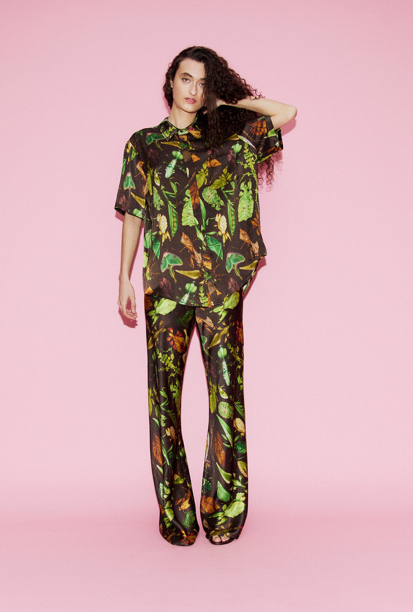 Chemise Boyfriend à Manches Courtes Imprimé Camouflage Insectes