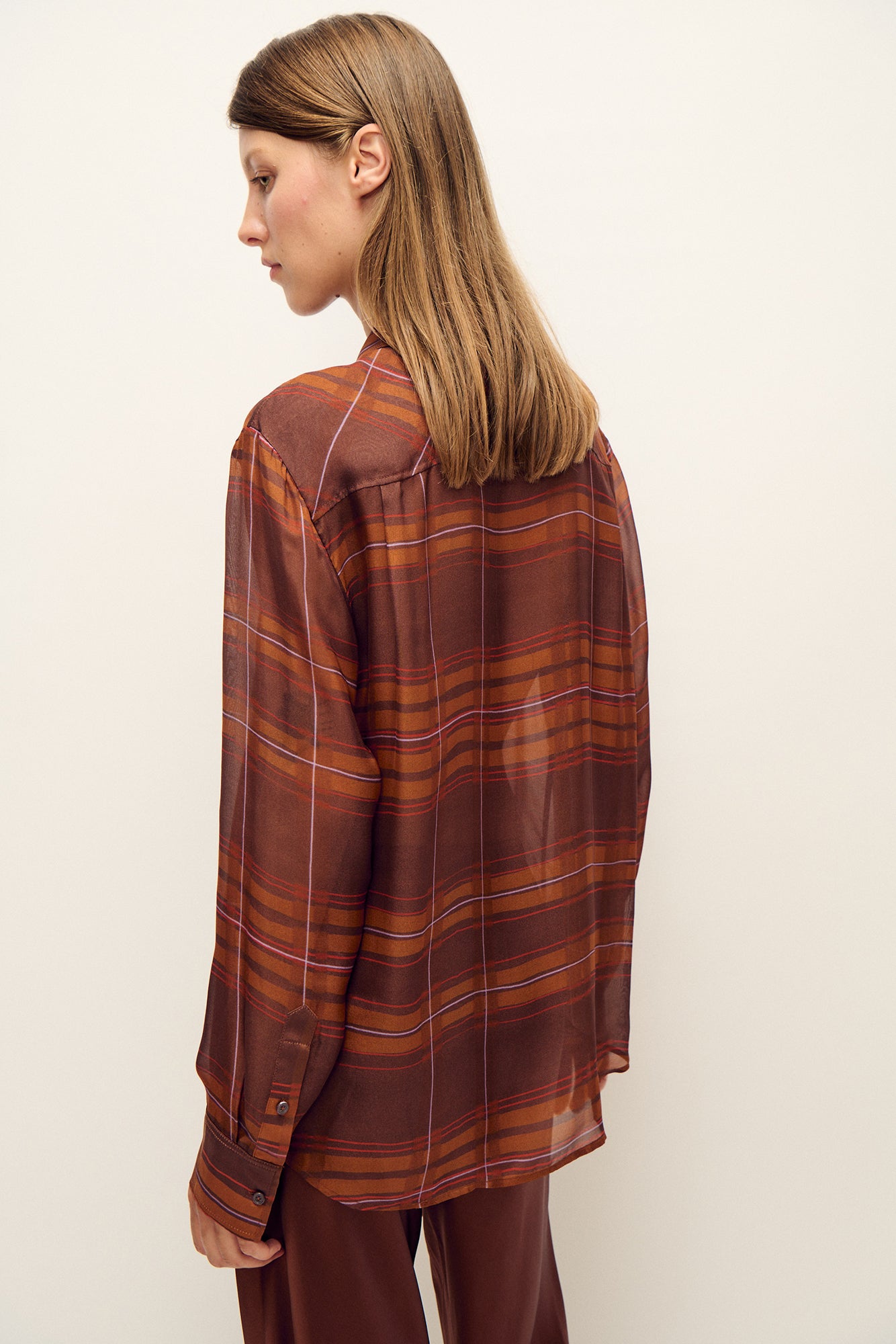 Chemise boyfriend en mousseline de soie à carreaux Root