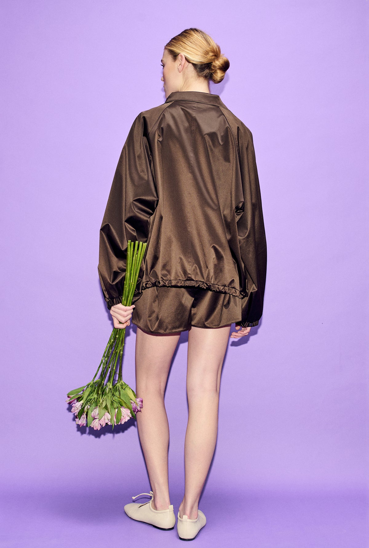 Coated Silk Bomber Jacket Mantis