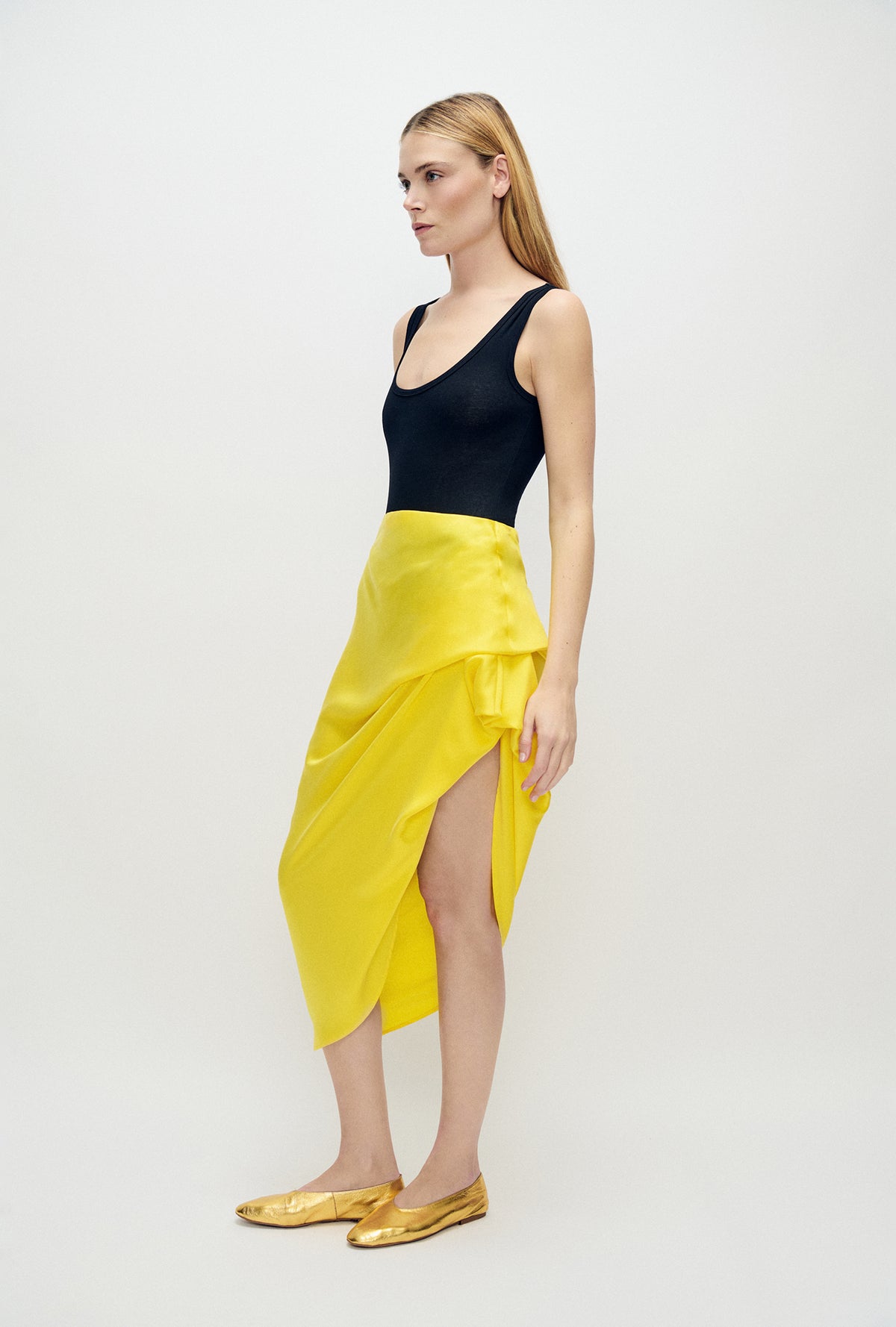 Long Bias Cut Skirt Wood Poppy Yellow