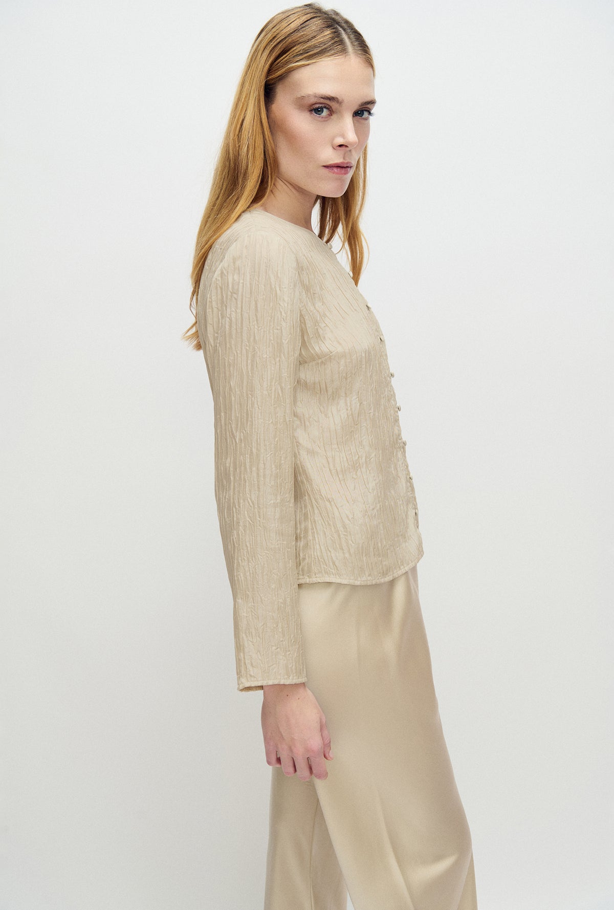 Crinkle Long Sleeve Top Hazelnut