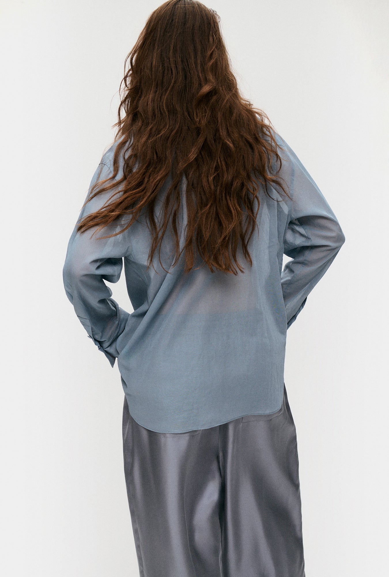 Sheer Cotton Pleated Yoke Shirt Storm