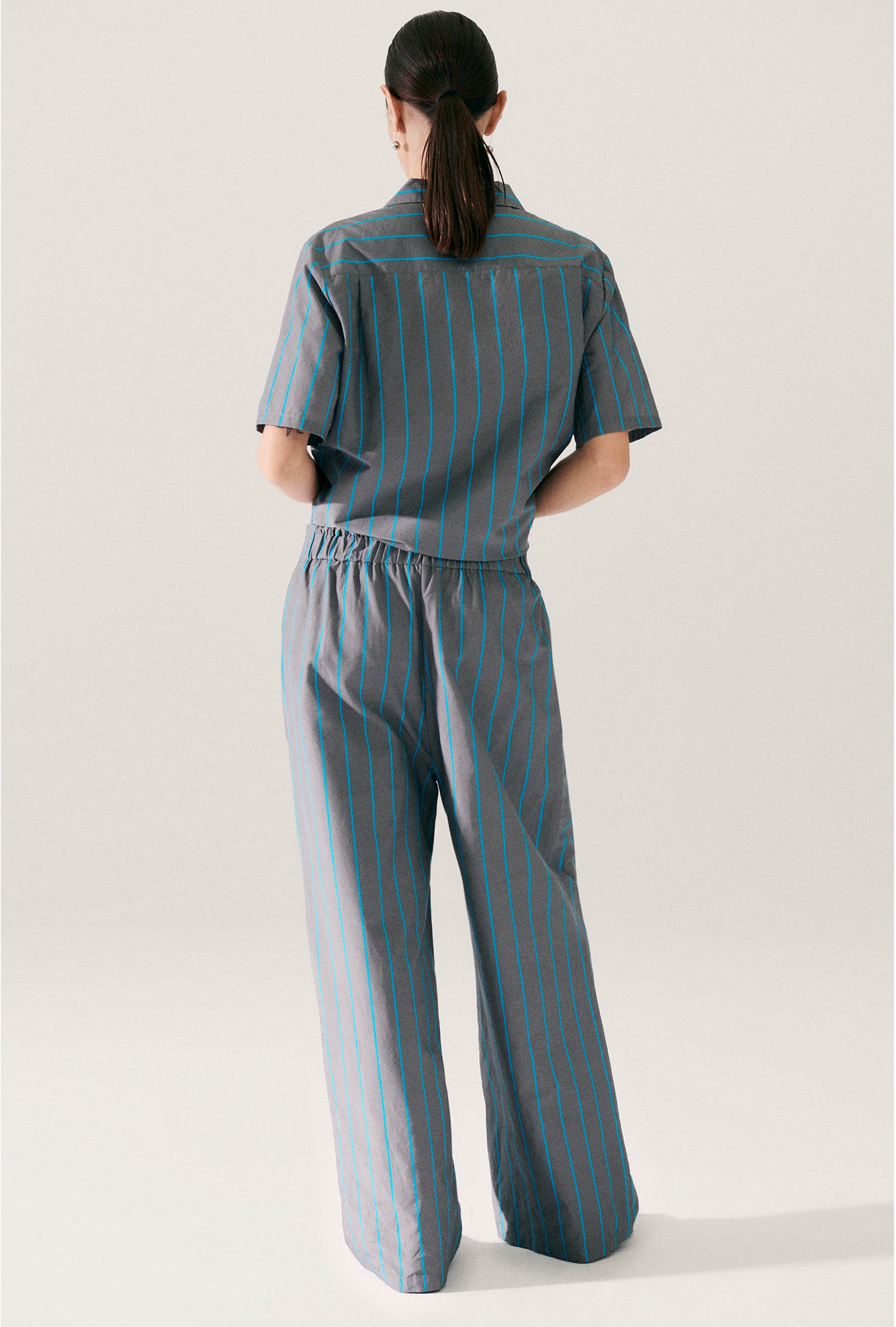 Pantalon large en coton et soie à rayures Oxygen