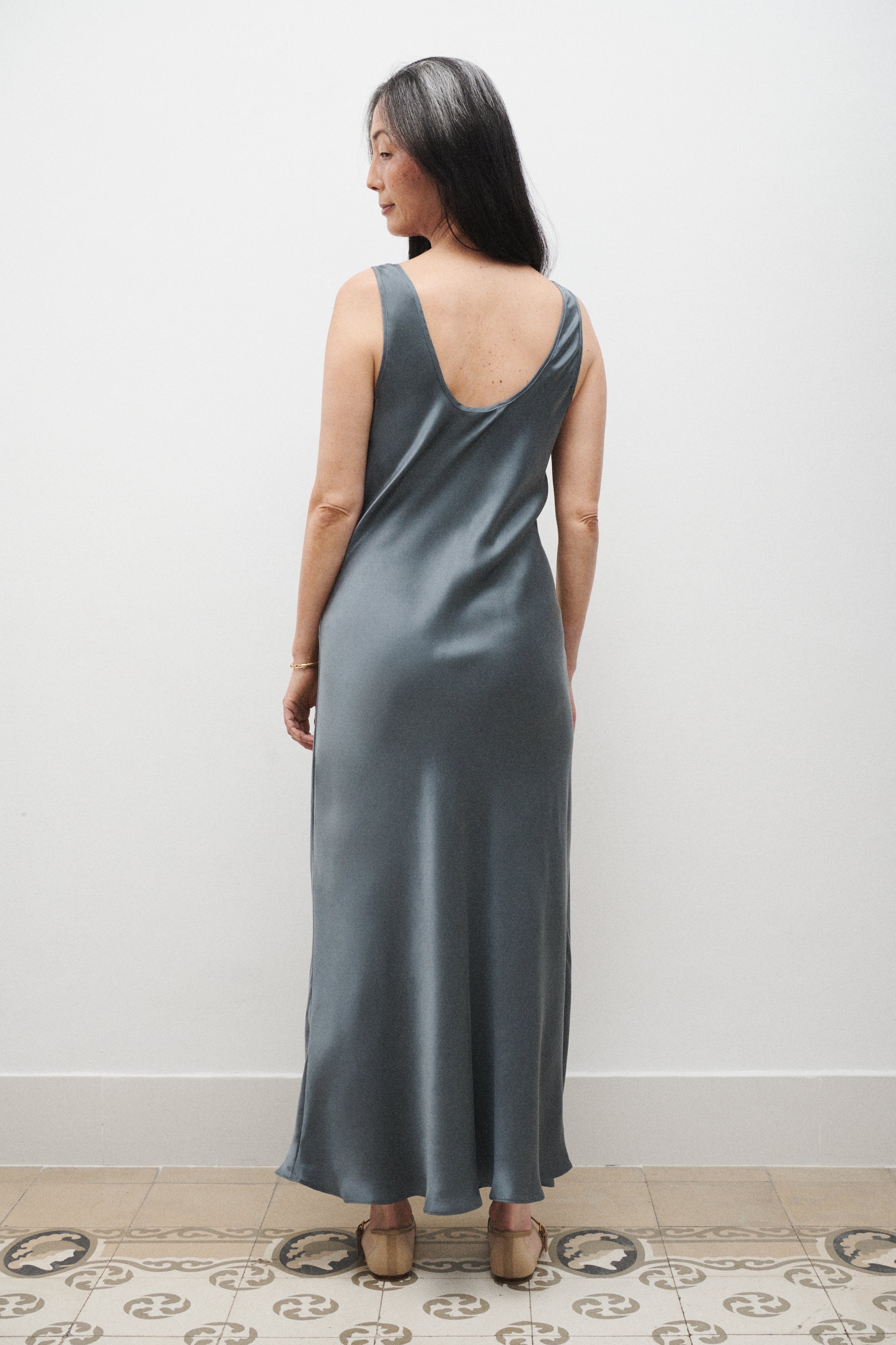 Robe en jersey col rond ardoise