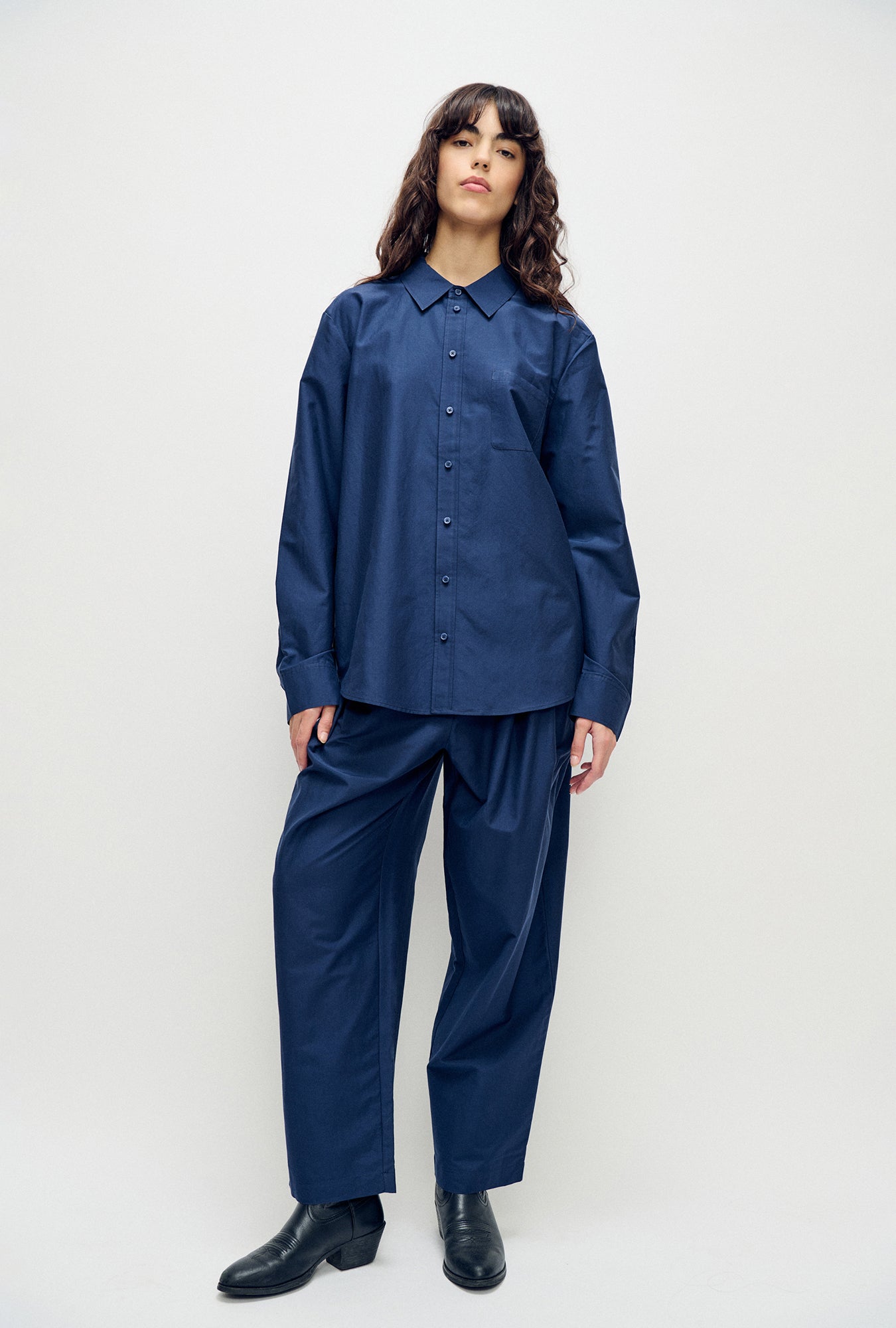 Chemise Boyfriend en Coton et Soie Midnight