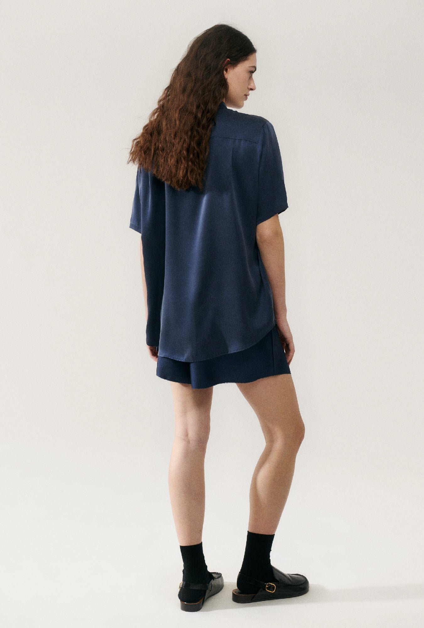 Chemise Boyfriend Manches Courtes Bleu Nuit
