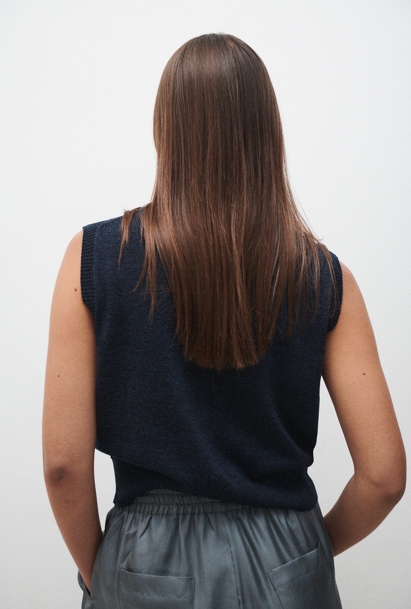 Gilet sans manches en maille col V bleu chiné