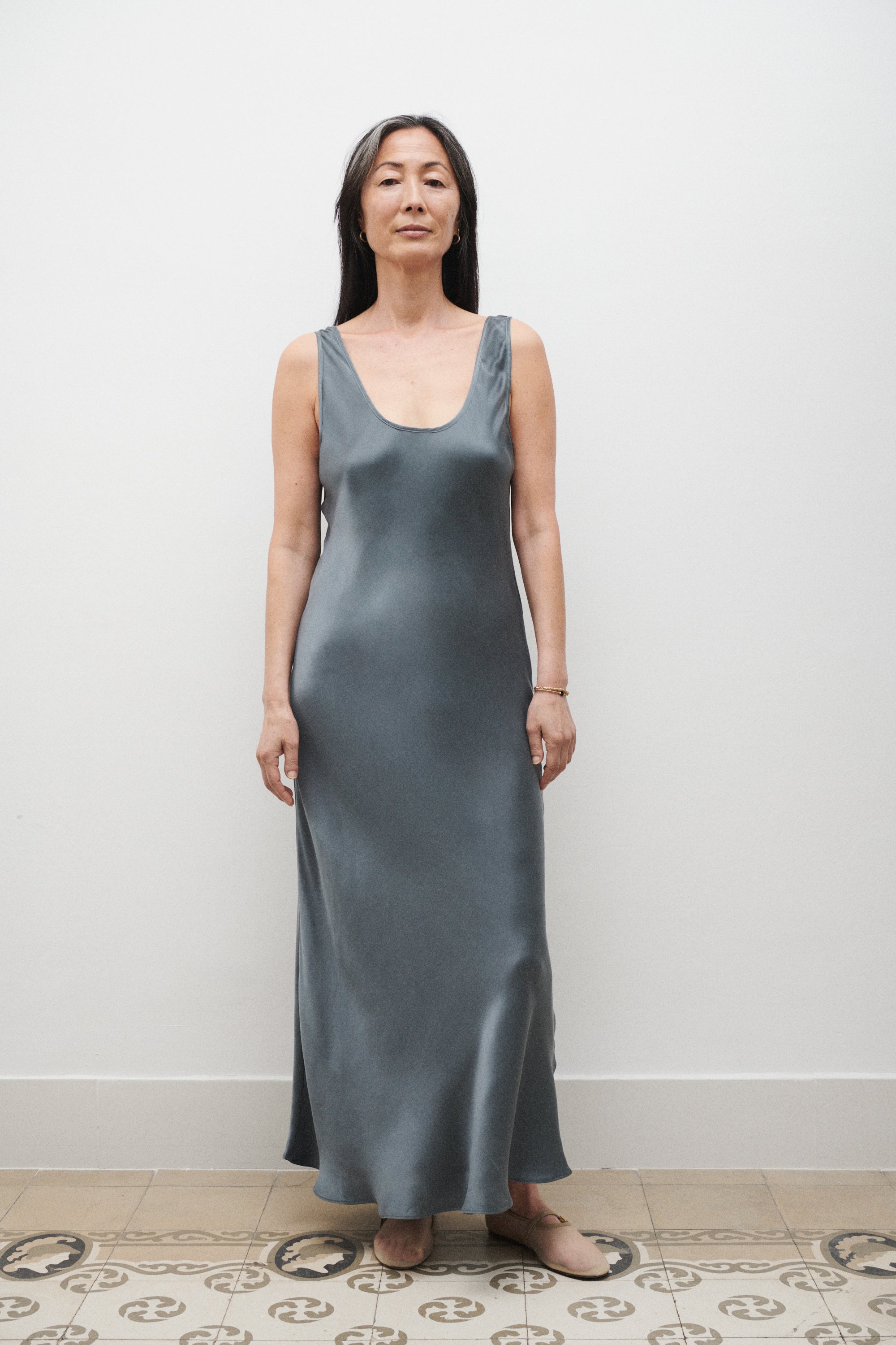 Robe en jersey col rond ardoise