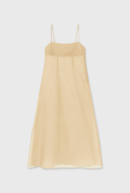 Robe Trapèze en Organza Beige