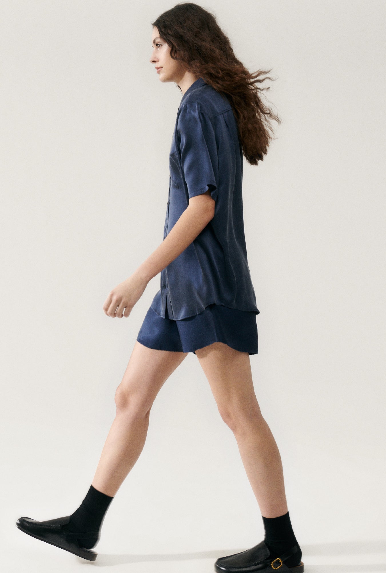 Chemise Boyfriend Manches Courtes Bleu Nuit