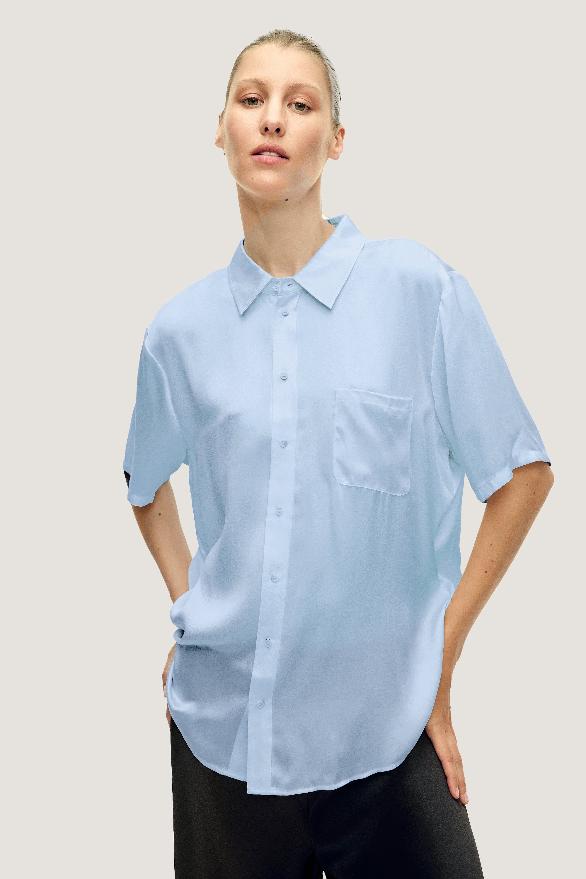 Chemise petit ami à manches courtes bleuet