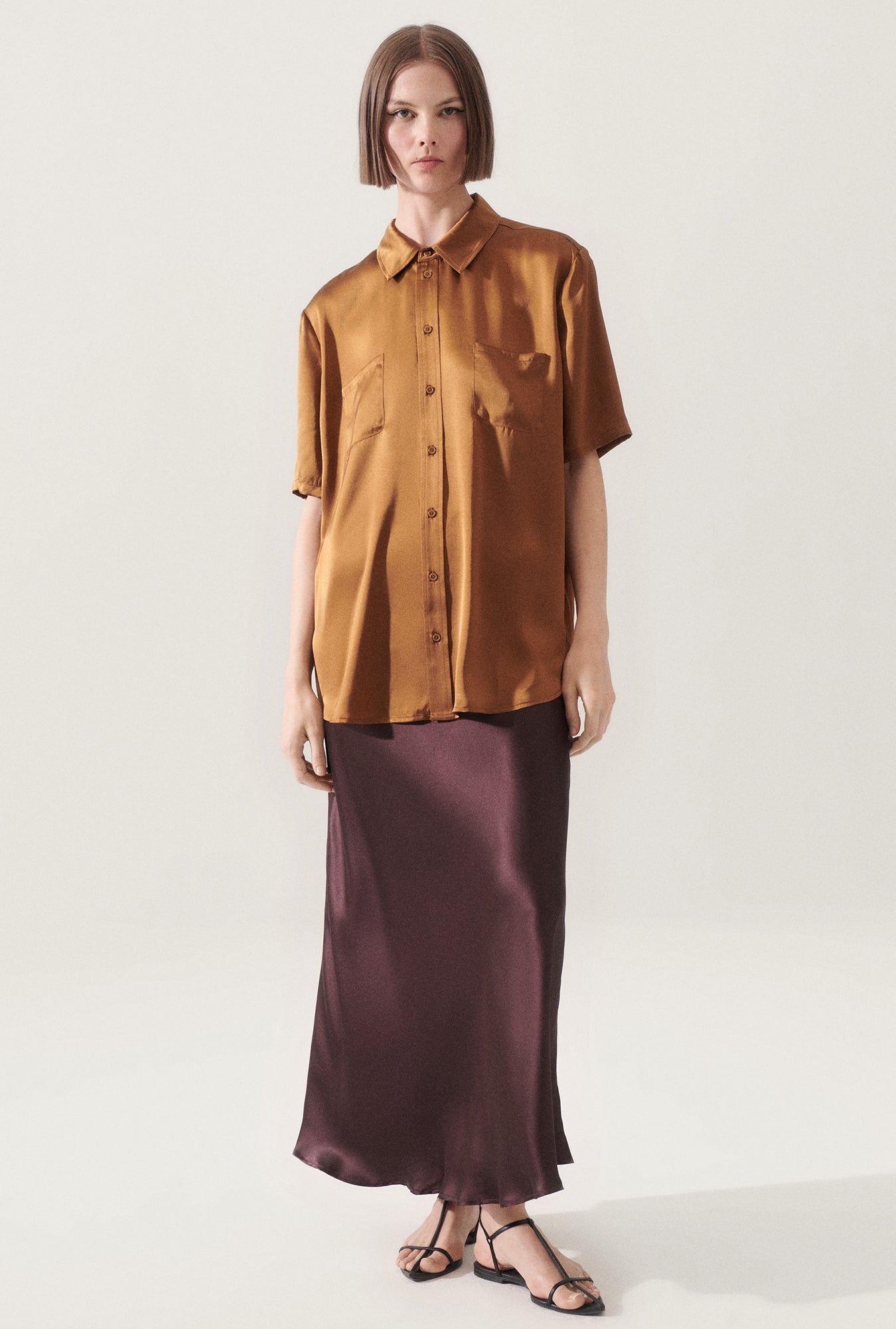 Chemise Boyfriend Manches Courtes Marron Van Dyke