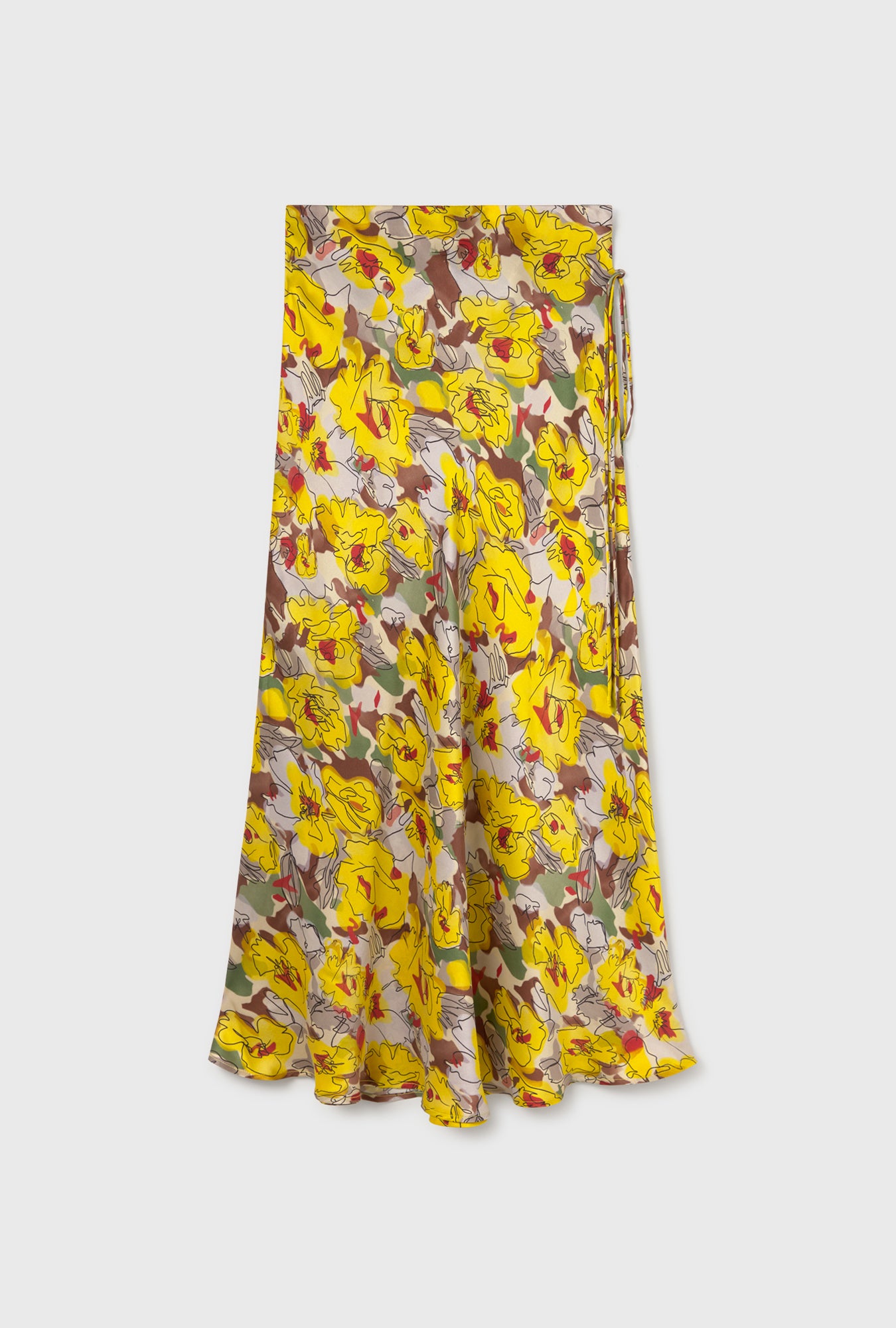 Jupe longue coupe biais motifs floraux tournesol